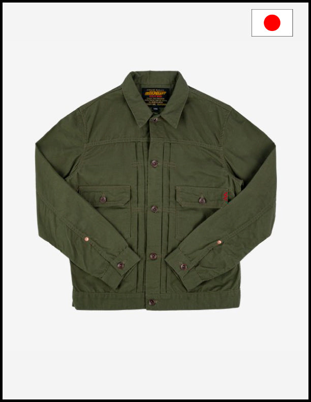 Iron Heart IHJ-134 9oz Paraffin Coated OX Type II Jacket - Olive Drab Green | Vintage Workwear for Outdoor Adventures & Motorcycle Riding