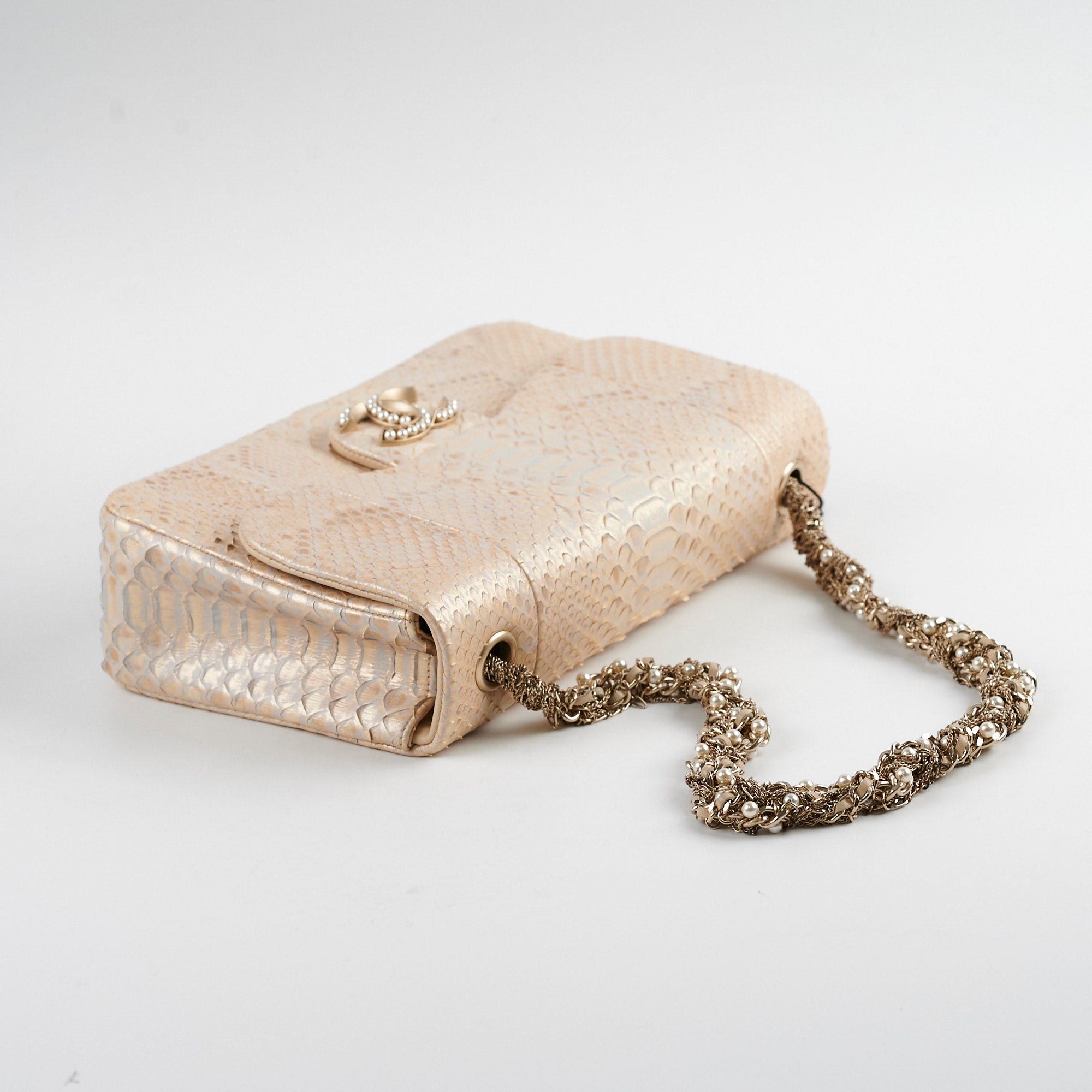 Chanel Python Flap Bag Light Gold - Luxury Designer Handbag for Women | Perfect for Evening Parties, Weddings & Special Occasions