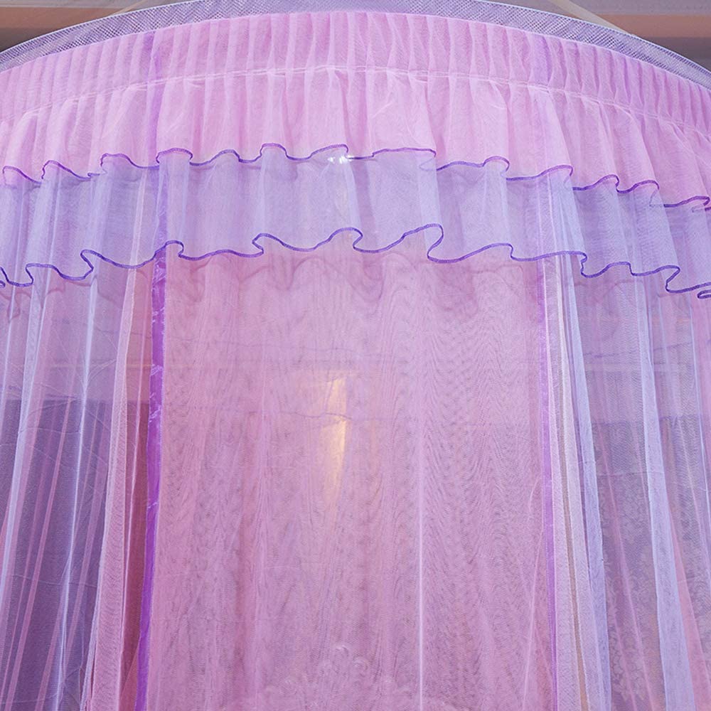 Elegant Lace Princess Bed Canopy Mosquito Net - Round Sheer Mesh Bed Curtain for Twin, Full, Queen & King Size Beds (Pink/Purple) | Perfect for Girls' Bedrooms, Nursery Decor & Romantic Wedding Settings