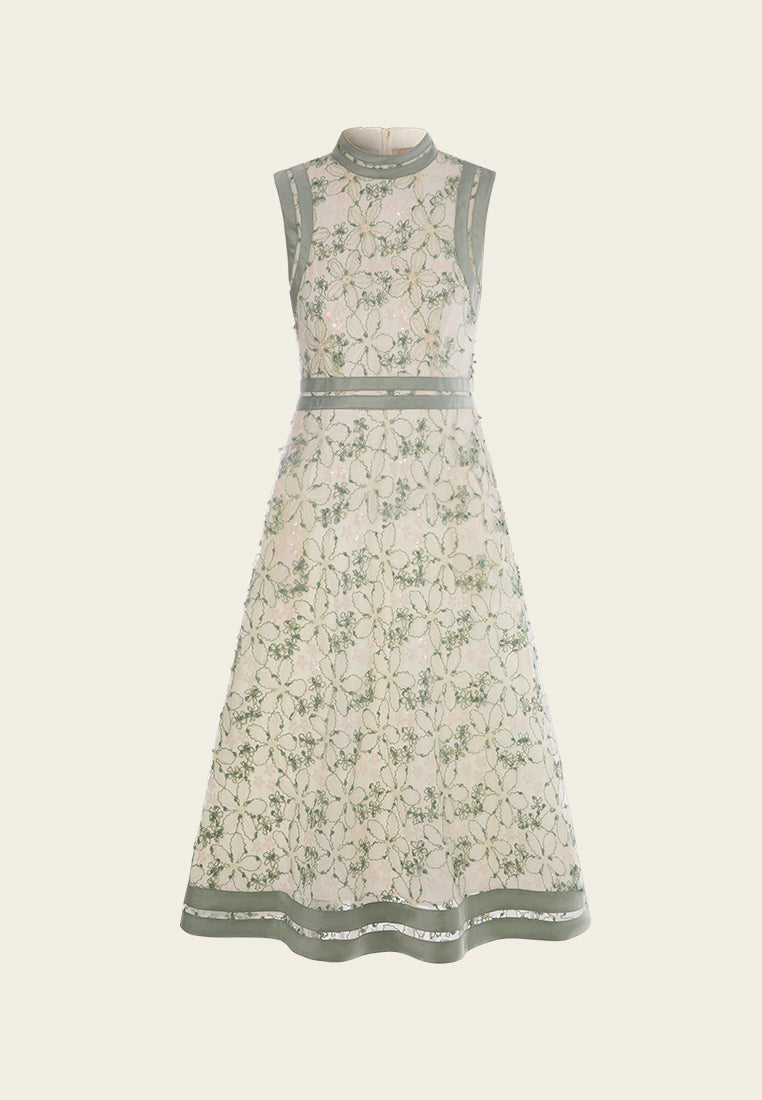 Stand Collar Contrast Trim Sleeveless Dress for Women - Elegant Summer Cocktail Party & Wedding Guest Outfit