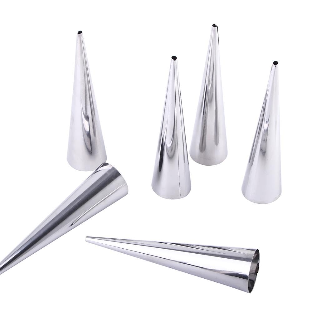 6PCS Stainless Steel Cream Horn Molds - Professional Baking Cones for Pastry, Waffle & Dessert Making - Perfect for Home Bakeries, Cafes and Restaurants