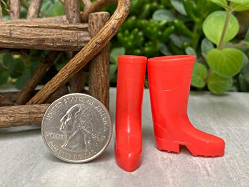 Miniature Fairy Garden Accessories - Coral Red Wellington Boots for Dollhouse, Home Decor, Garden & Yard | Perfect for DIY Fairy Gardens & Outdoor Scenes