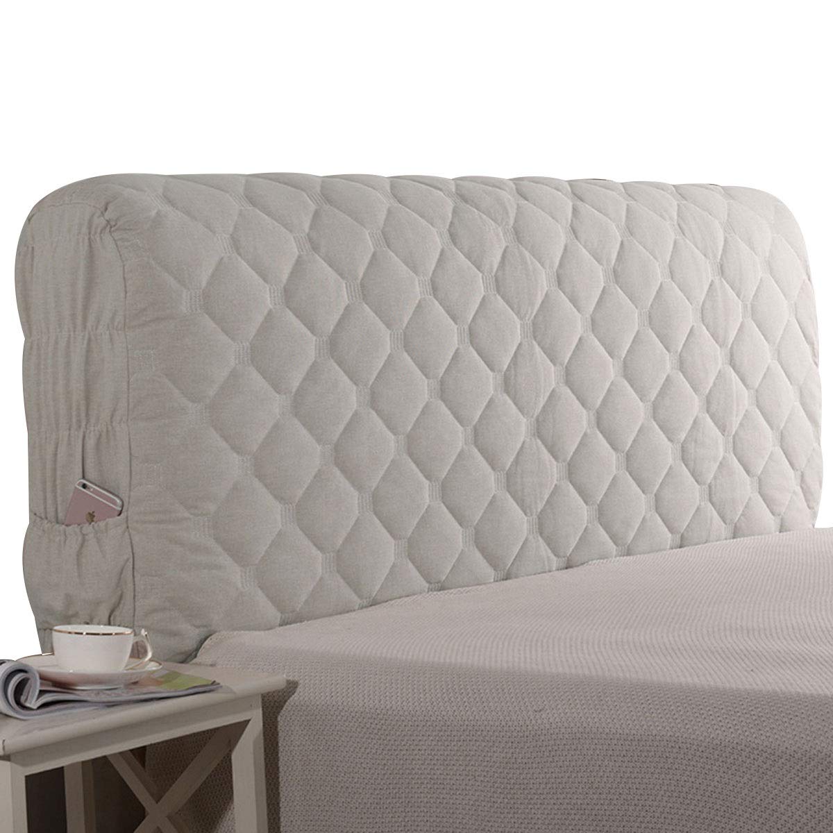 HDGZ Queen Size Headboard Protector Cover - Dustproof Cotton Linen Slipcover for Bed Back Protection (Beige, 120x60cm) - Perfect for Bedroom, Guest Room, and Hotel Use