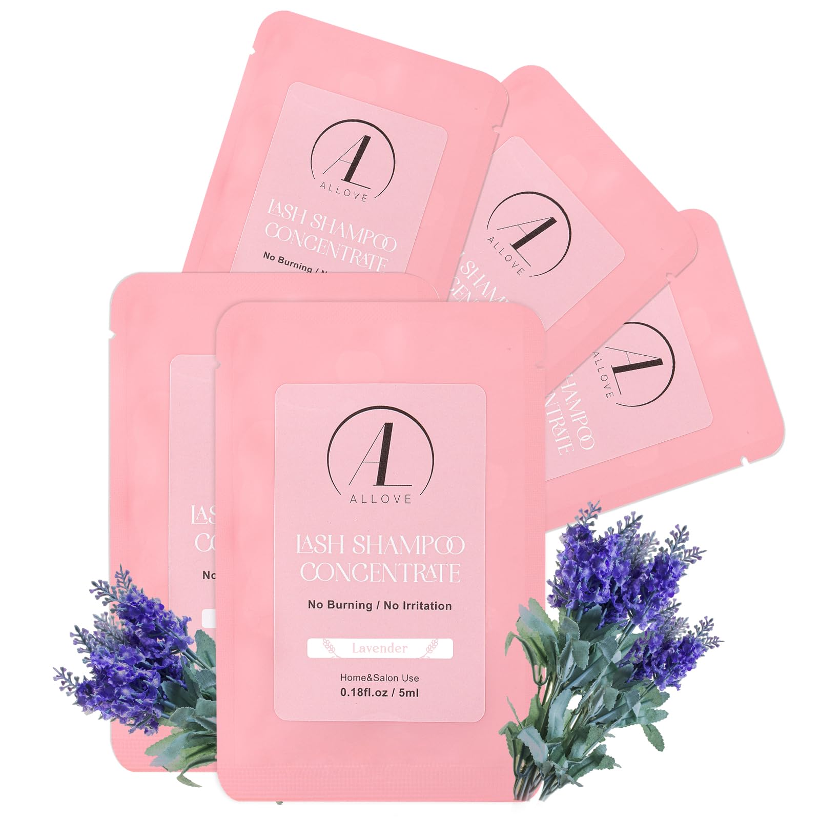 ALLOVE Lash Shampoo for Extensions - 5ml Concentrate (5 Pack) | Gentle & Non-Irritating Eyelash Cleanser for Sensitive Eyes | Salon & Home Use | Lavender Scent | Perfect for Daily Lash Care & Extension Maintenance