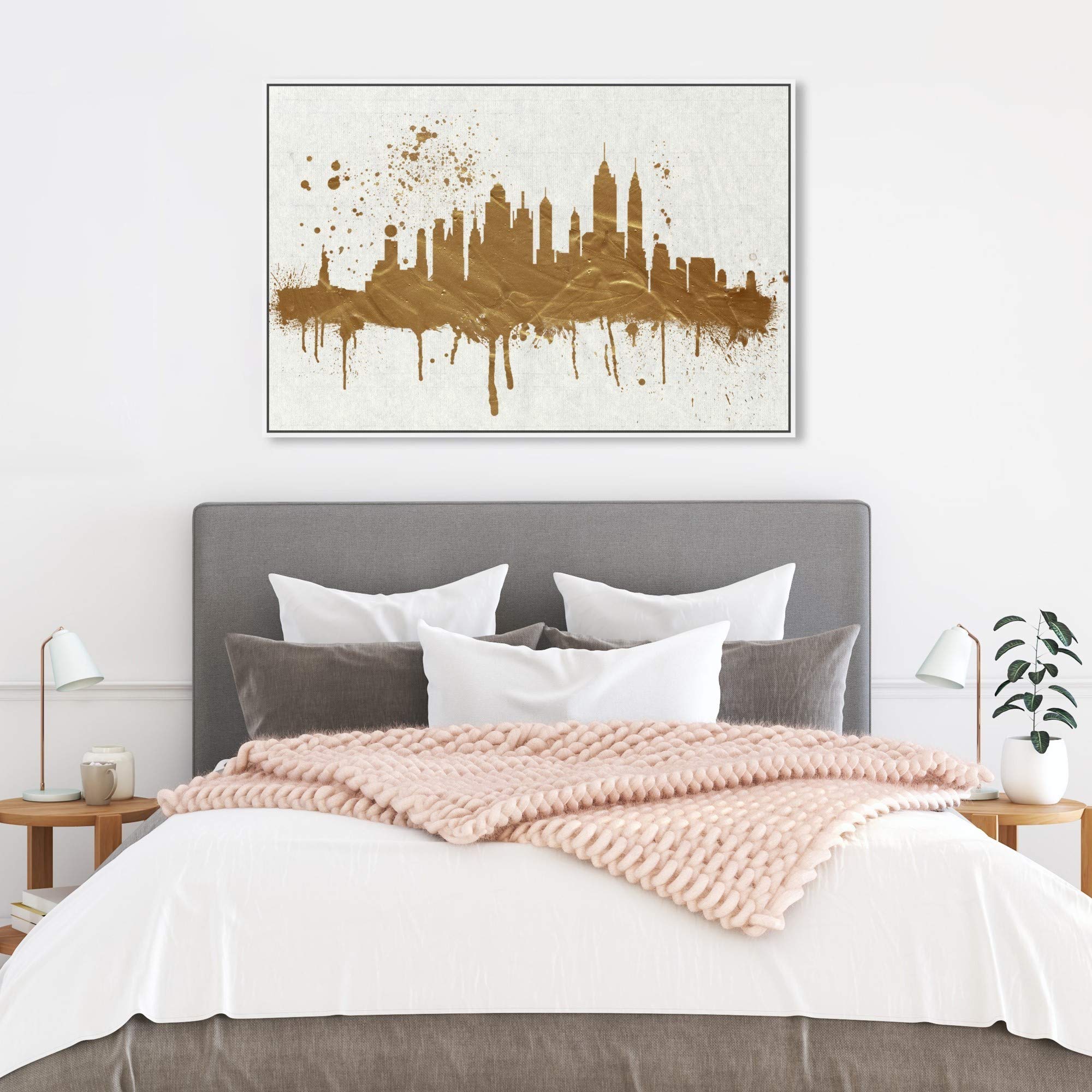 Gold NY Skyline Canvas Wall Art Prints - Modern Cityscape Decor for Living Room, Office & Bedroom