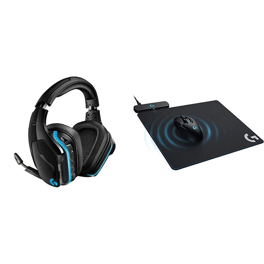 Logitech G935 Wireless Gaming Headset with 7.1 Surround Sound & Logitech G Wireless Gaming Mouse Pad (Cloth/Hard) - Black | Perfect for PC, PS5, Xbox Gaming & Streaming