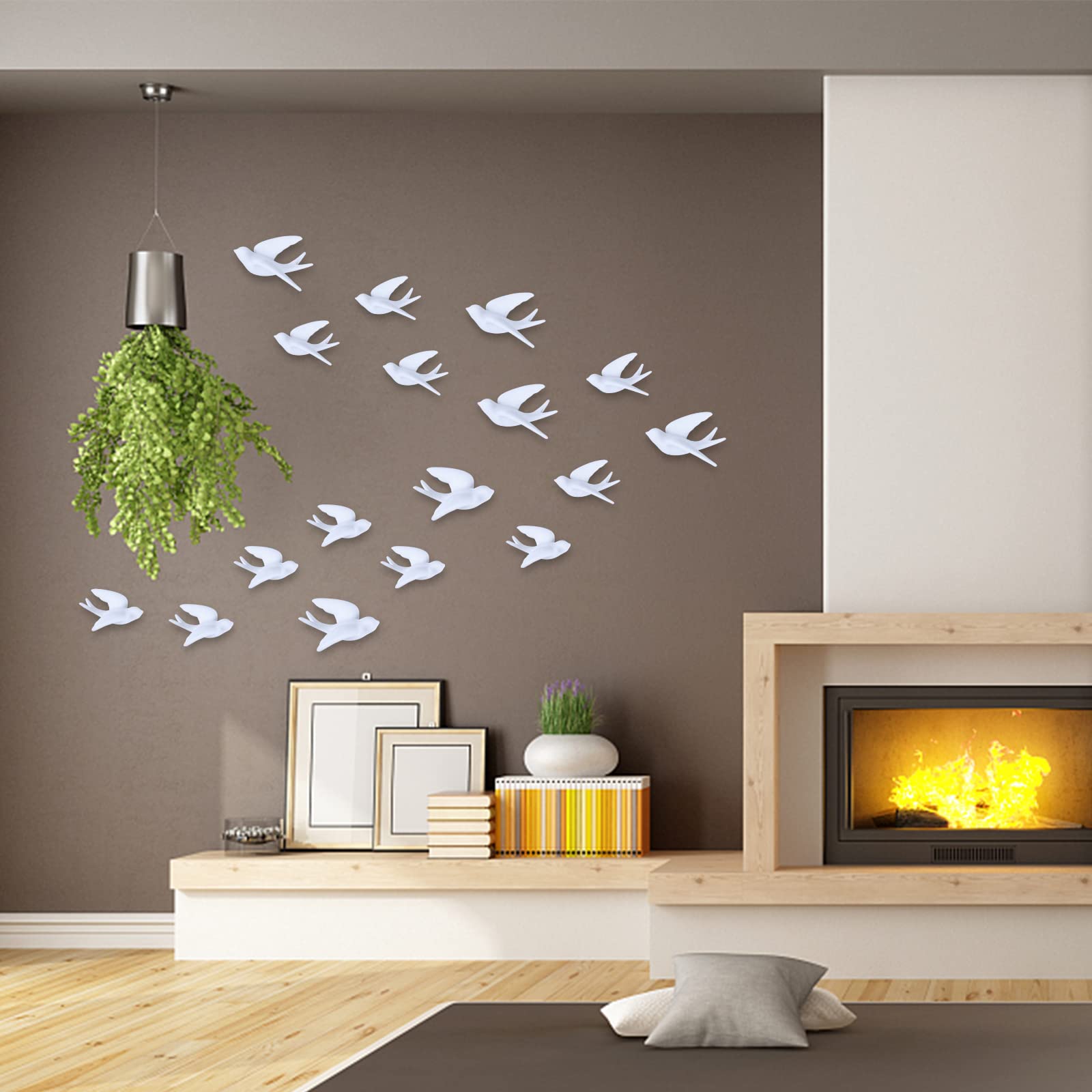 FiresGift Set of 2 White Ceramic Hanging Birds - Doves & Sparrows Wall Art Decor for Home, Kitchen, Living Room | Perfect for Farmhouse, Boho & Modern Interior Design