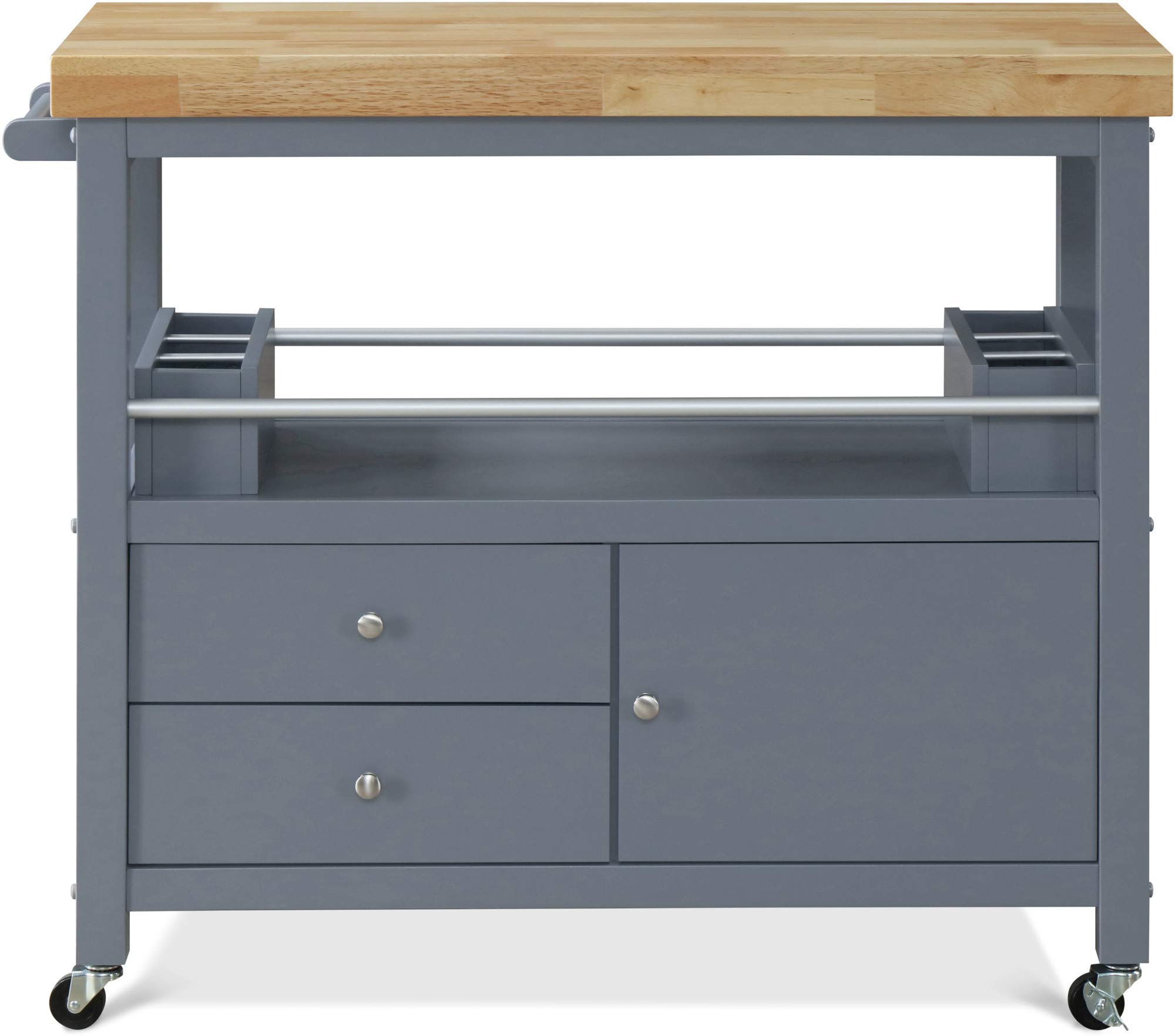 ClickDecor Anson Kitchen Island Bar Cart with Storage - Butcher Block Table on Wheels, Portable Cabinet Organizer for Small Spaces, Home & Apartment Essentials - Gray | Perfect for Kitchen, Dining Room & Entertaining