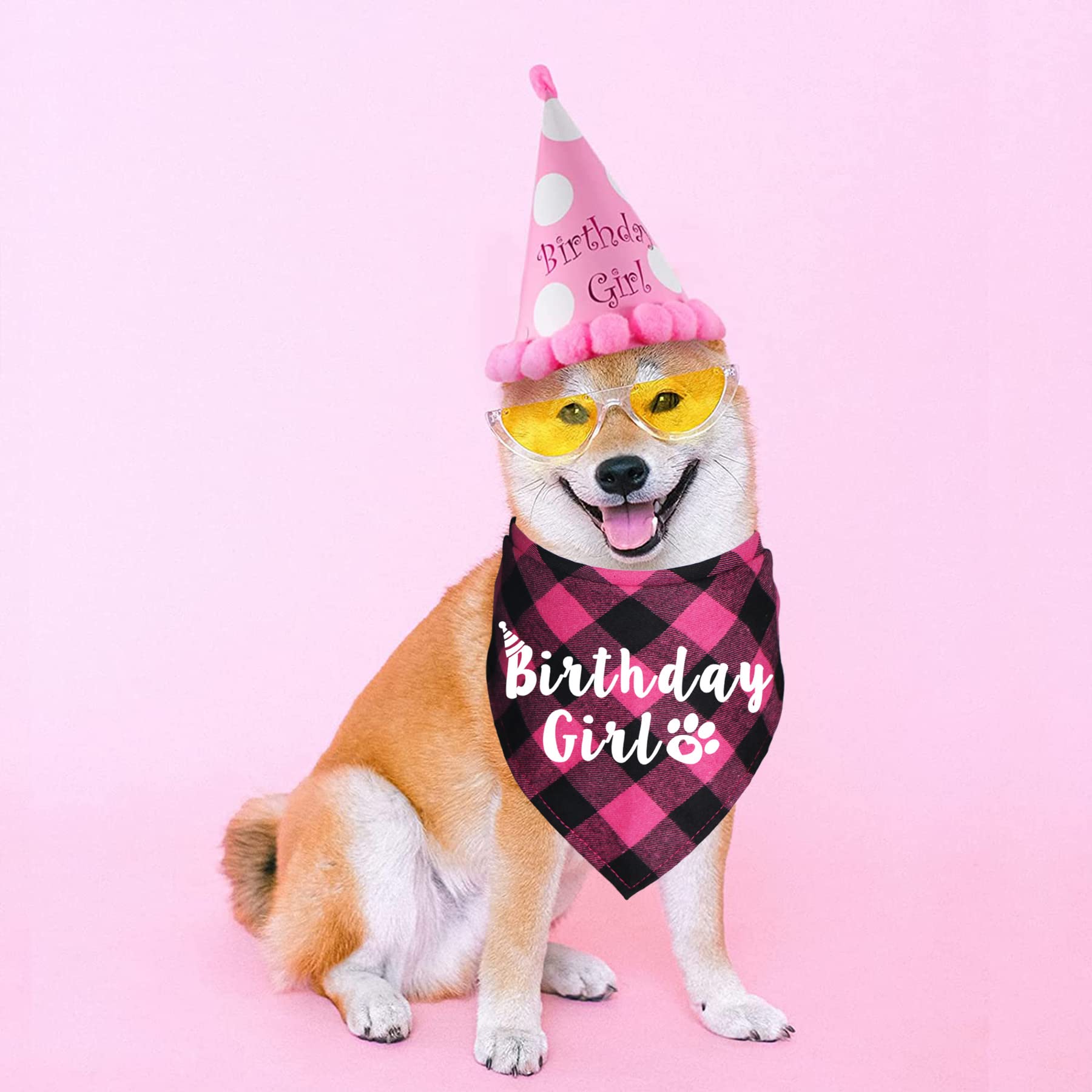 JOTFA Plaid Dog Birthday Bandana - Pink Pet Bandana for Birthday Party, Photo Shoot & Special Occasions | Dog Birthday Party Supplies & Accessories