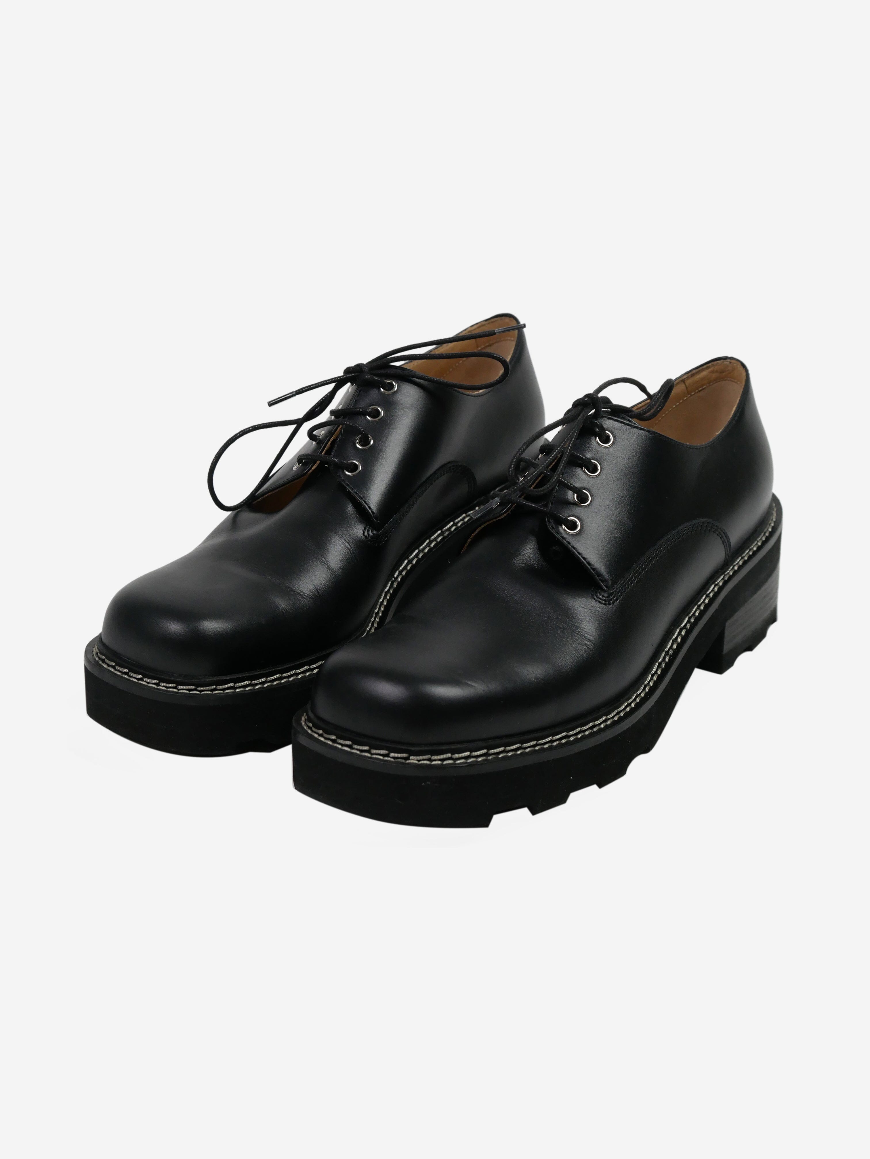 Black Tara Derby Leather Platform Shoes for Women - Size EU 40 (US 9) - Comfortable Chunky Heel Dress Shoes for Office, Party & Casual Wear