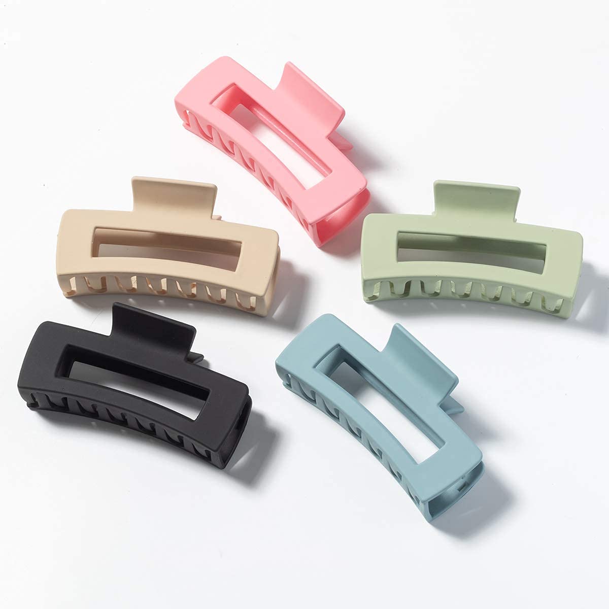 MINTA Women's Thick Rectangle Claw Clip - 5 Color Jumbo Hair Clips with Strong Hold, Matte Finish Banana Clips for Women & Girls - Perfect for Ponytails, Buns & Everyday Hairstyles