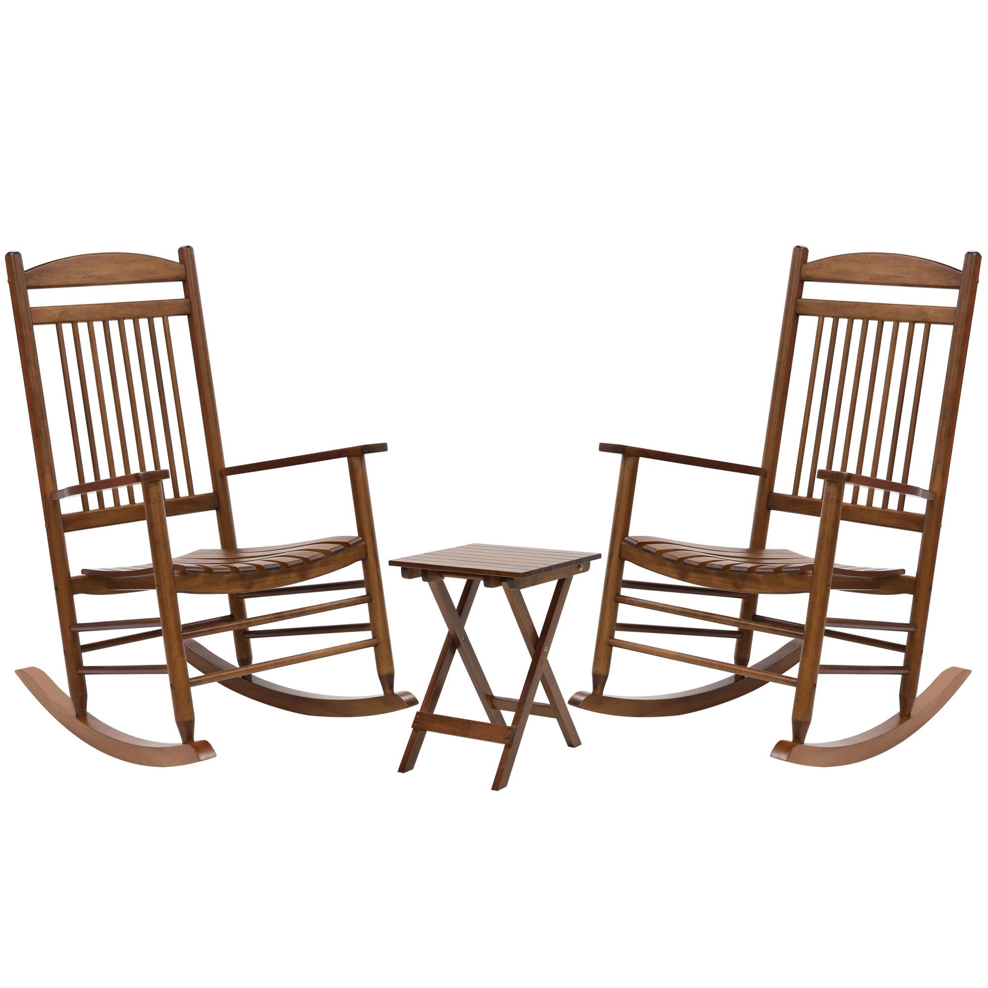 MUPATER 3-Piece Outdoor Rocking Chair Set with Bistro Table - Foldable Teak Wood Patio Furniture for Garden, Porch & Backyard Relaxation