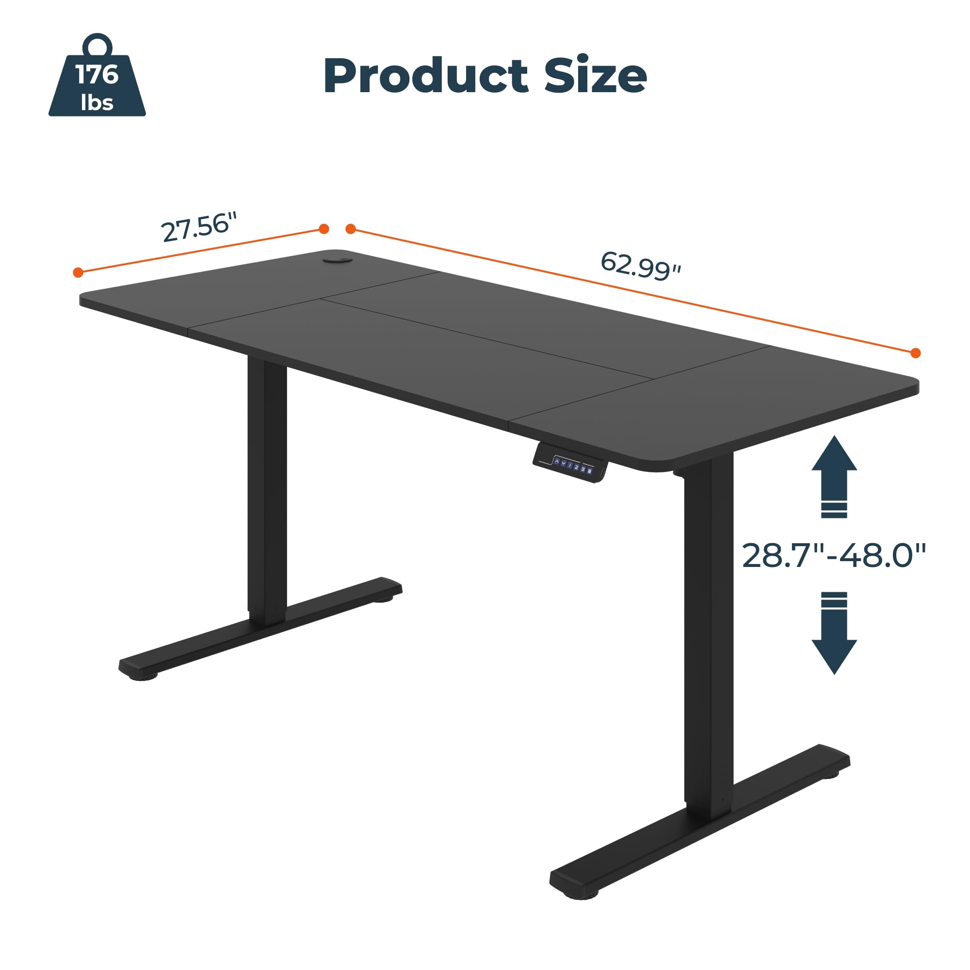 Height Adjustable Standing Desk 63x28 Inches - Electric Sit Stand Desk with Memory Preset, USB Charging Port & Cable Management | Ergonomic Home Office Desk for Work from Home & Gaming Setup