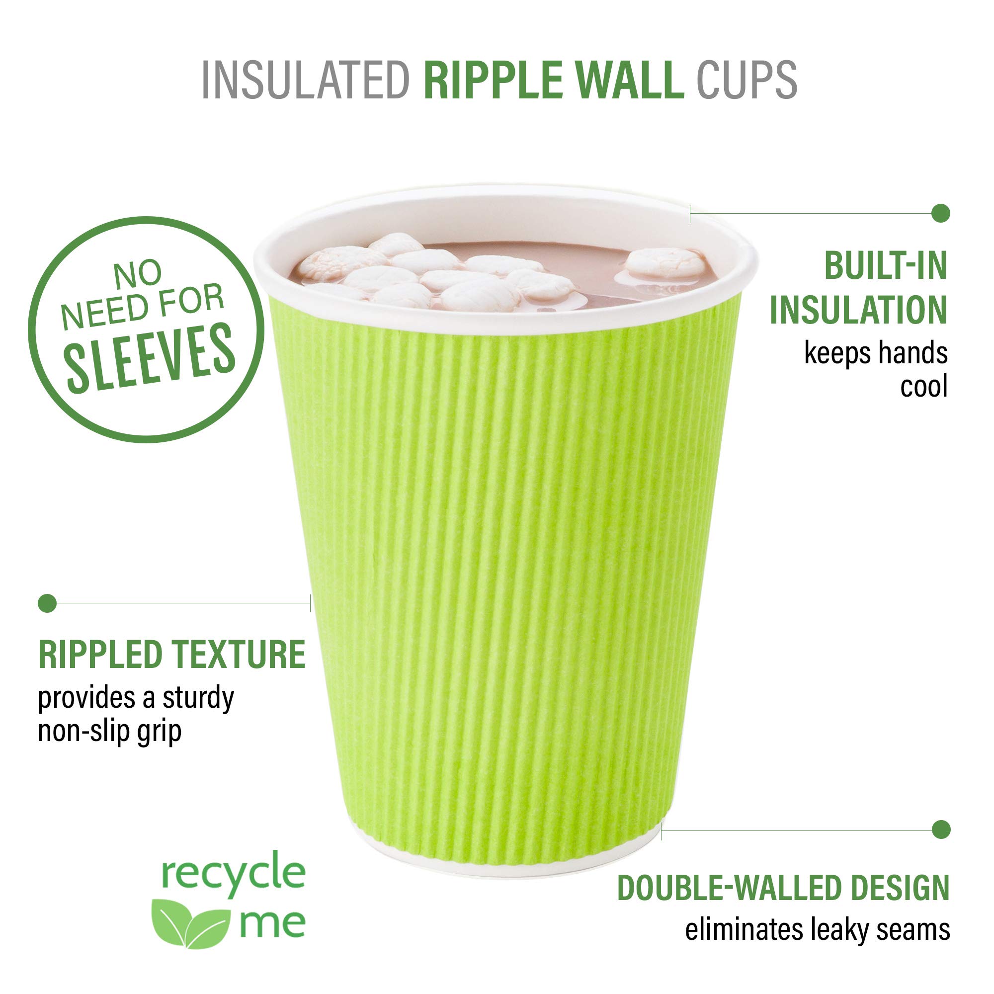 16oz Disposable Coffee Cups (500 Pack) - Eco-Friendly Ripple Wall Hot Cups for Coffee, Tea & More | Rolled Rim, Insulated Paper Cups | Lids Sold Separately | Perfect for Cafes, Offices & Home Use