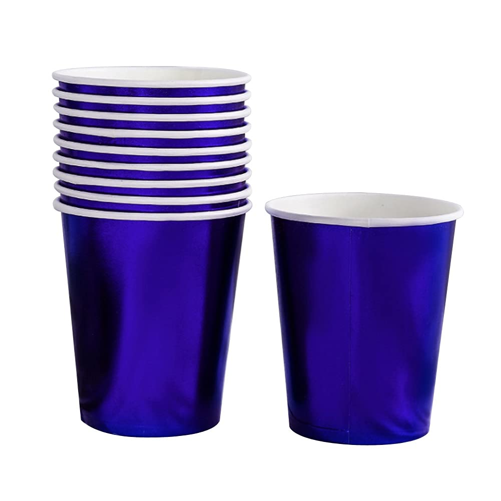 HOIRIX 50Pcs Gold Stamping Disposable Paper Cups Set - 9oz Elegant Party Cups for Beverages, Water, Coffee & Tea - Perfect for Weddings, Birthdays & Office Events (Blue, 50 Count)