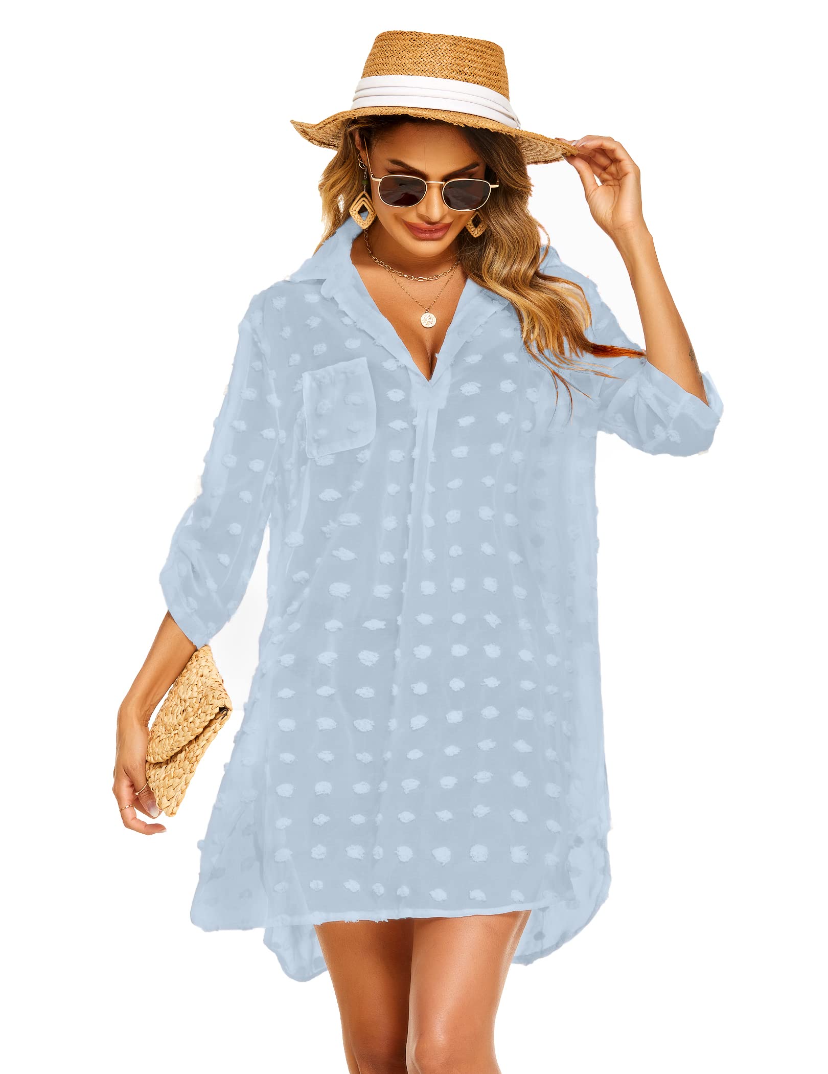 Ekouaer Women's Swimsuit Cover Up - Lightweight Beach Shirt, Bikini Beachwear & Bathing Suit Dress for Pool, Vacation & Summer Outfits