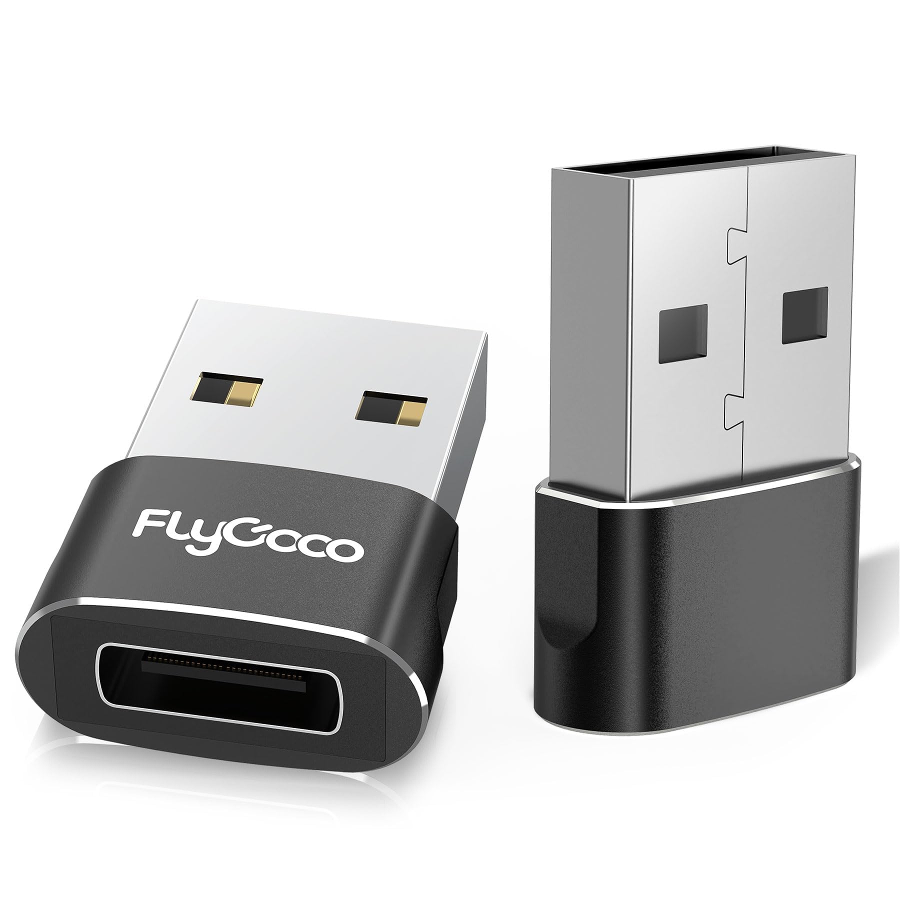 FlyCoco 2 Pack USB to USB C Adapter, USB C Female to A Male Converter for iPhone 16/15/14/13 Pro Max, Apple Watch Ultra 9/10, AirPods 3, iPad Air, Samsung Galaxy S24 - Perfect for Charging in Car, Home & Office