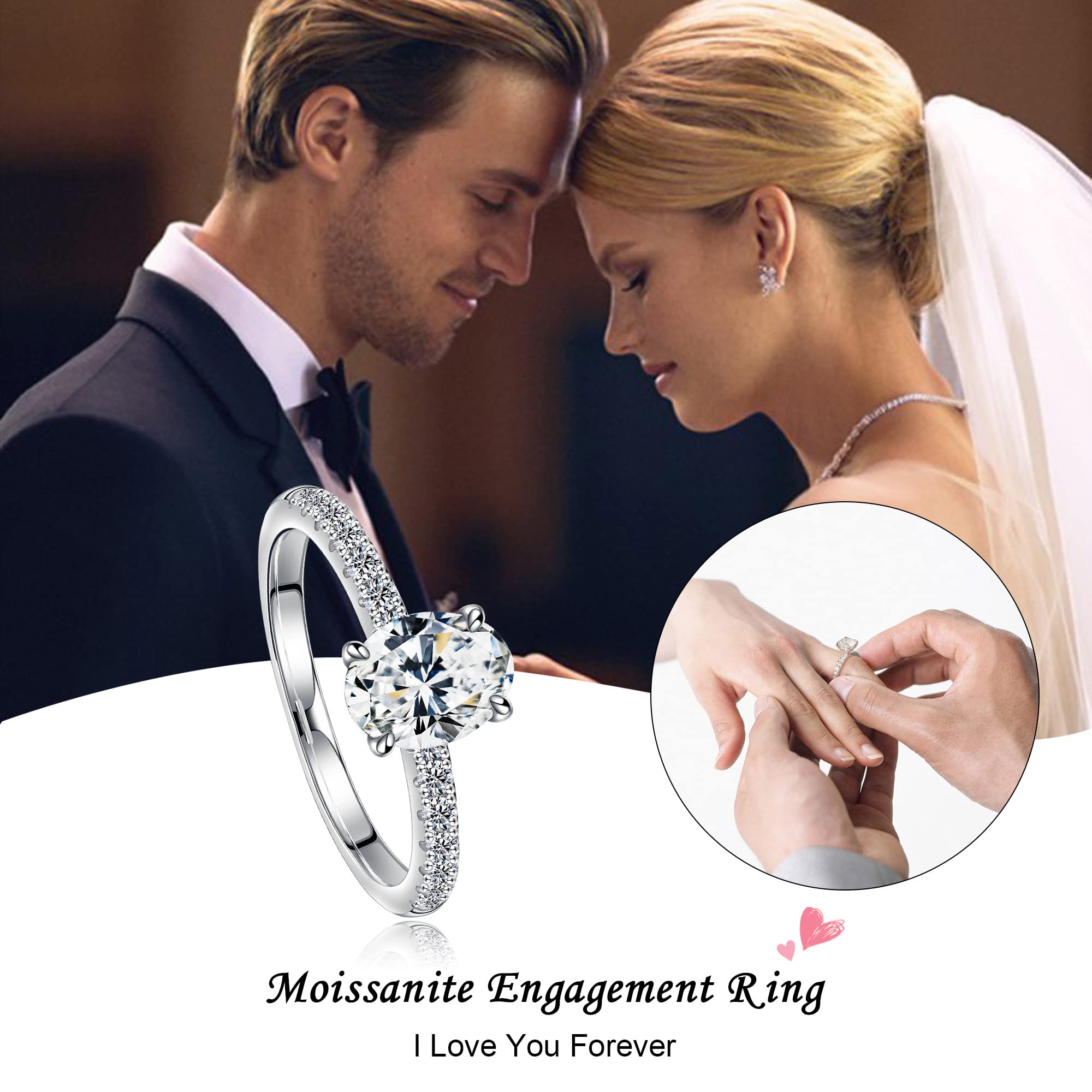 1.5 CT Oval Moissanite Engagement Ring for Women - D Color VVS1 Clarity Lab-Created Diamond Alternative - 18K White Gold Vermeil Wedding Band with Side Stones - Perfect Anniversary Gift for Wife | Bridal Jewelry, Proposal Ring, Special Occasion Gift