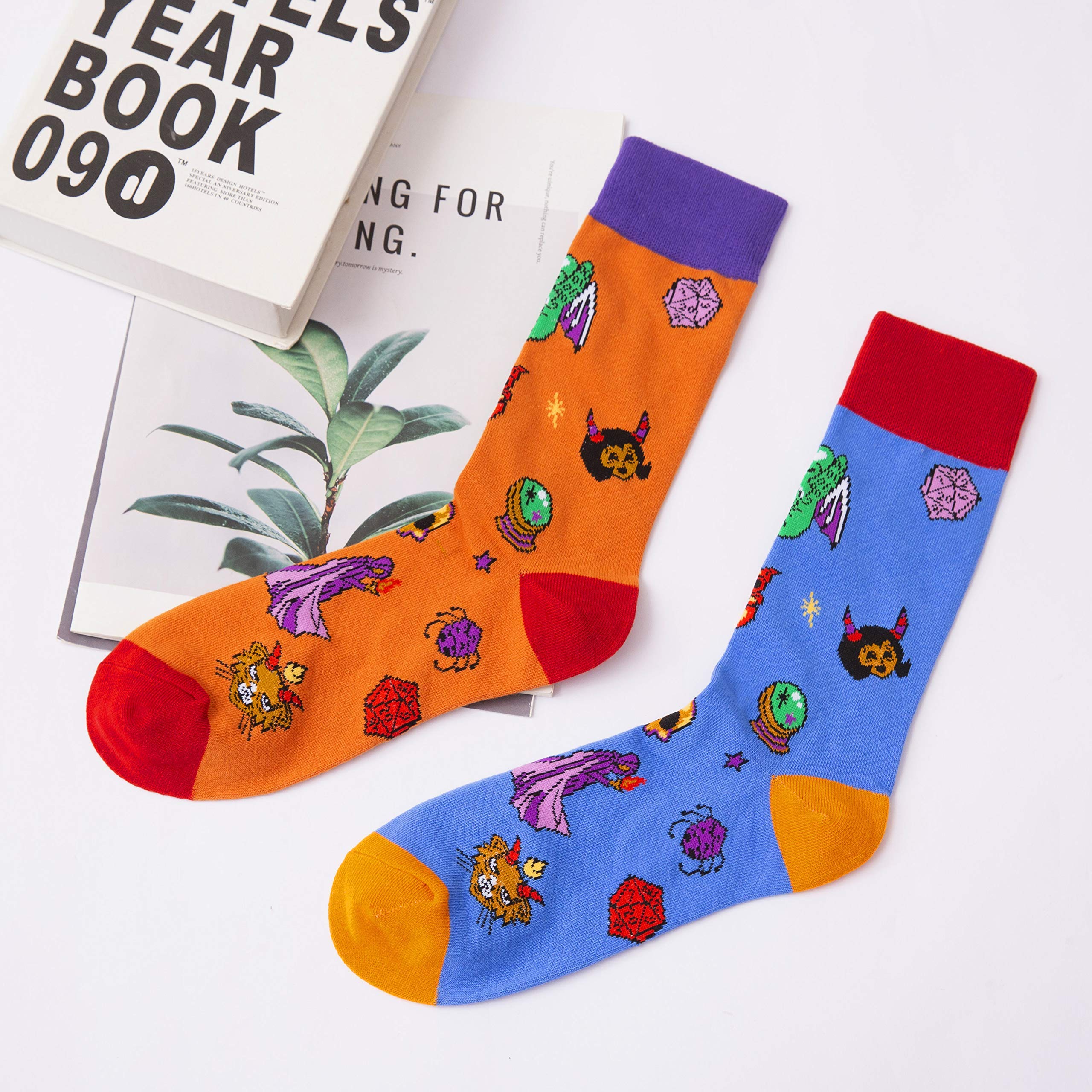 **Cthulhu & D&D Themed Funny Gamer Socks Set - Novelty Crew Socks for Men & Women (2 Pairs) - Perfect for Cosplay, Gaming & Geek Gifts**