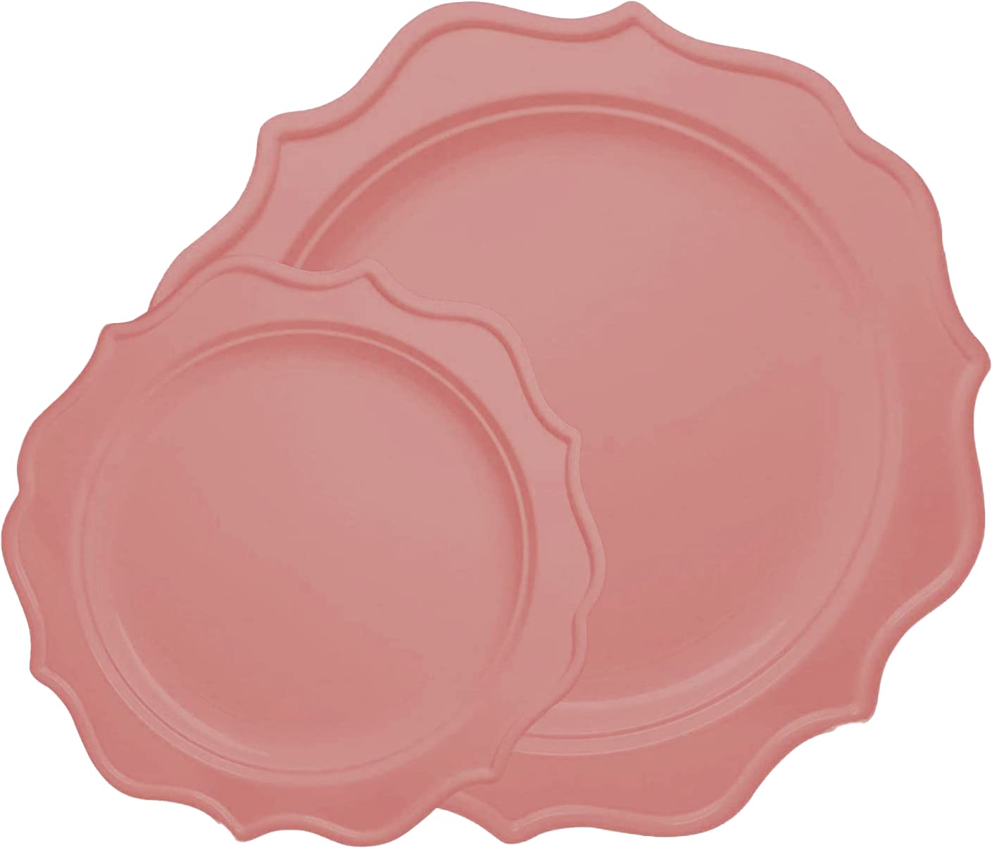 Tiger Chef 96-Pack Disposable Plastic Plates Set - 48 Pink 10-Inch Dinner Plates & 48 Pink 8-Inch Salad Plates with Scalloped Rim, BPA-Free for Parties, Picnics, BBQs, and Events