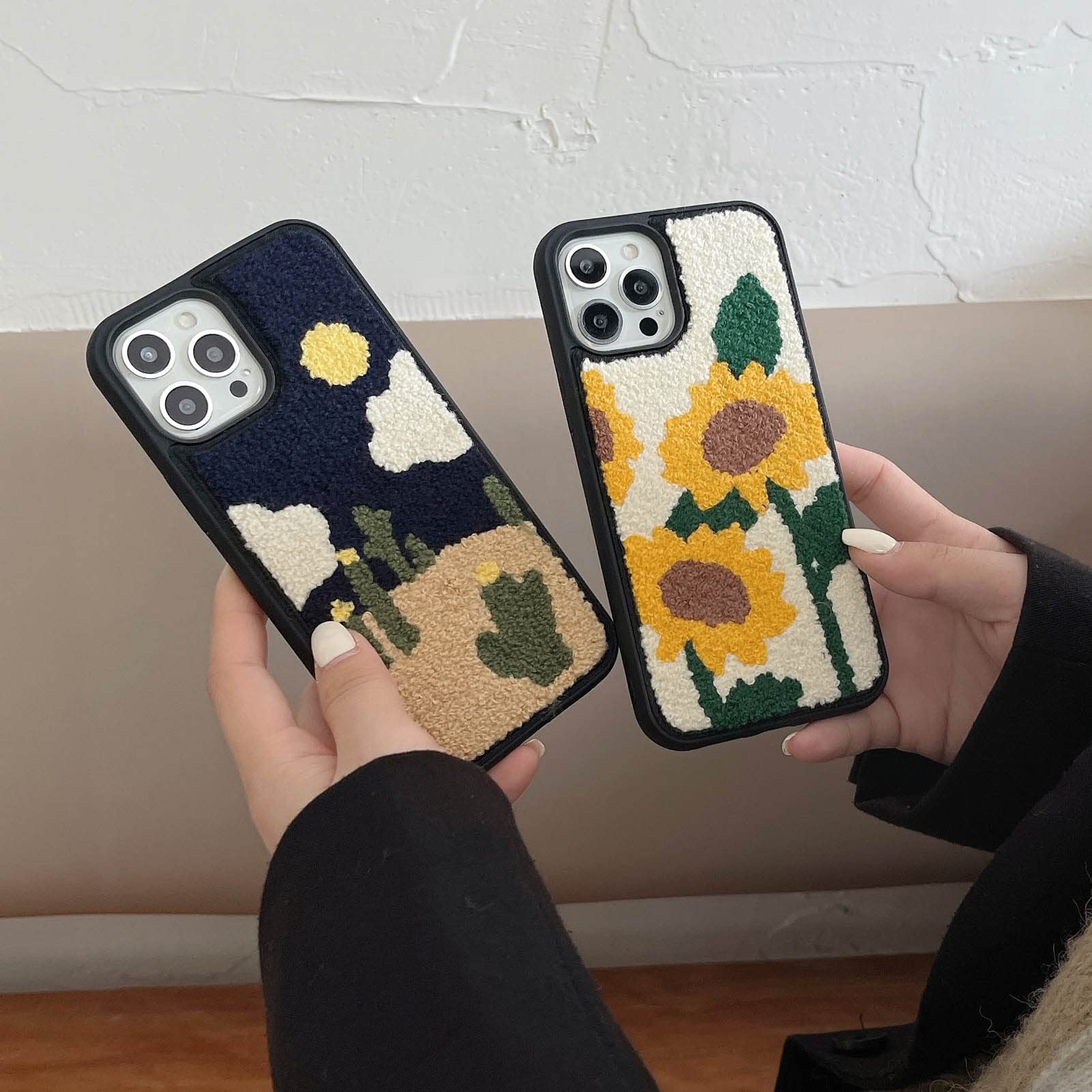 **Sunflower Embroidery iPhone 13 Pro Max Case - Cute Yellow Floral Soft TPU Bumper Cover, Shockproof Protective Phone Case for 6.7 Inch (Chic Design) - Perfect for Daily Use, Travel & Gift Giving**