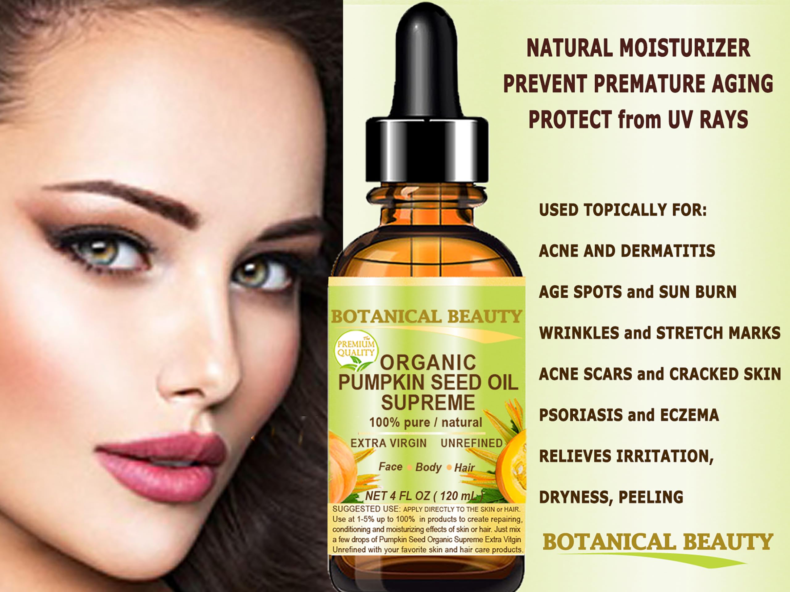 Organic Pumpkin Seed Oil 100% Pure Extra Virgin Unrefined Cold Pressed - Natural Carrier Oil for Skin, Hair & Nail Care - 4 Fl Oz (120ml) - Perfect for DIY Beauty Recipes, Massage & Aromatherapy
