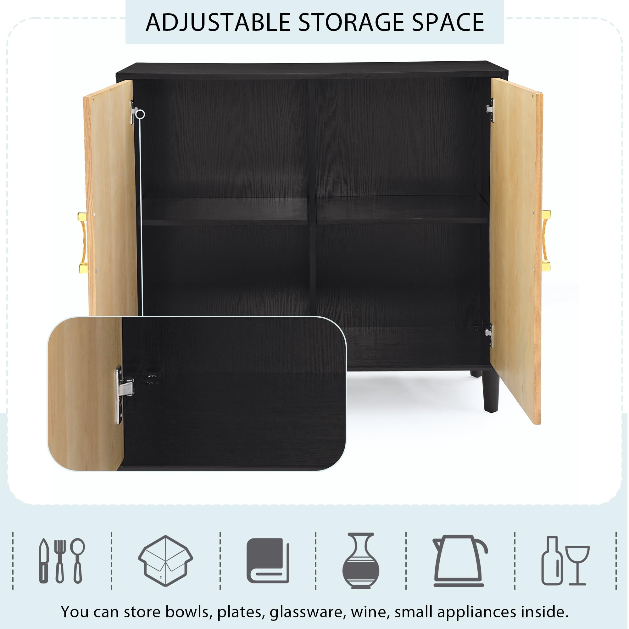 Multi-Function Storage Cabinet - Kitchen & Bathroom Sideboard Organizer with Shelves, Black | Perfect for Small Space Organization in Apartments, Dorms & Home Offices