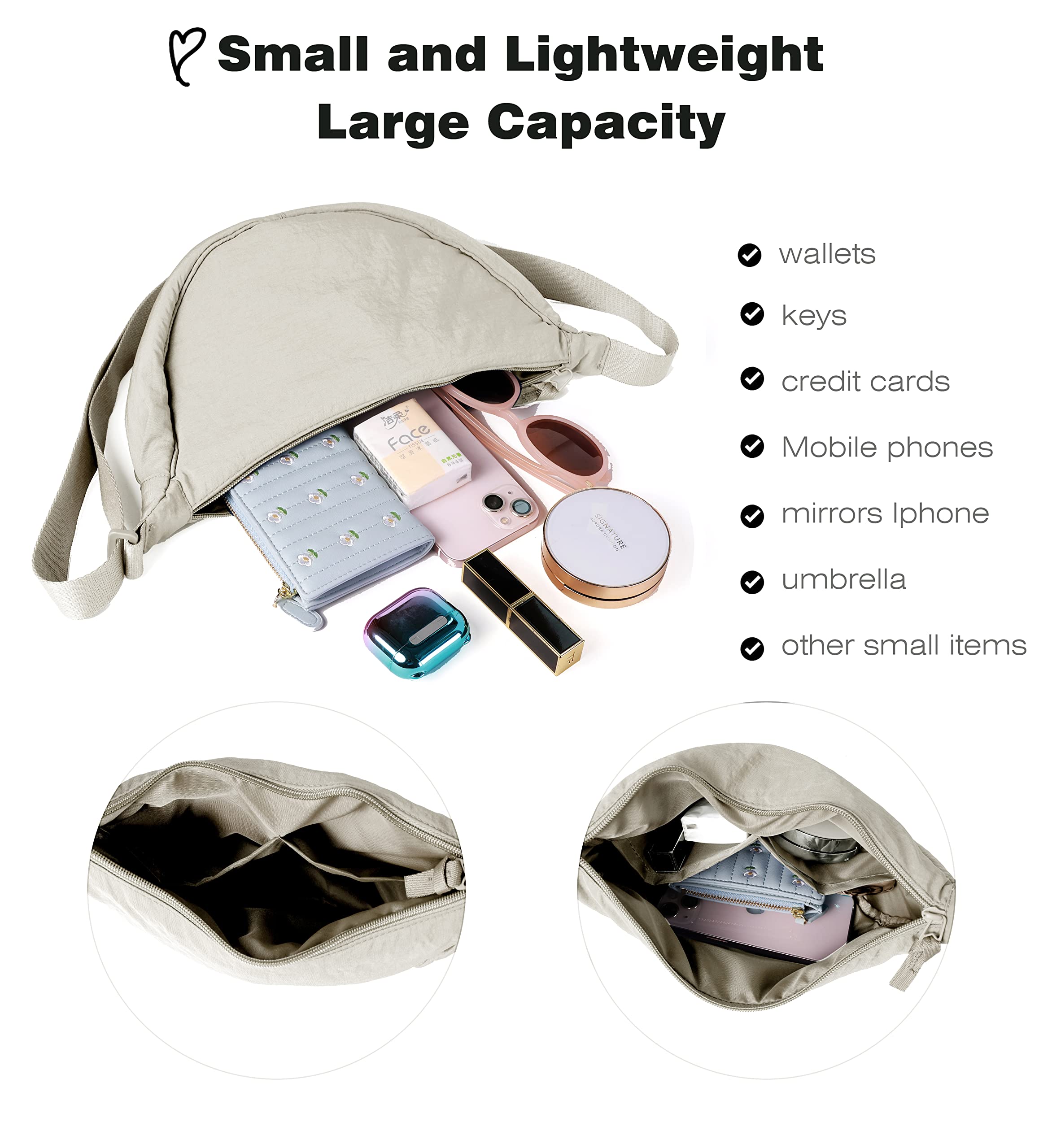 **Nylon Crescent Crossbody Bag for Women & Men - Lightweight Fanny Pack Sling Bag for Travel, Hiking & Daily Use**