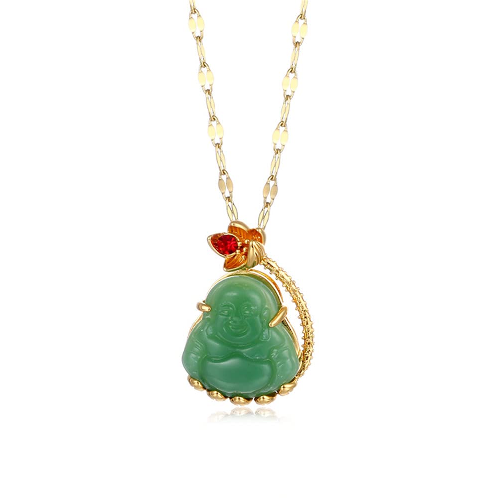 2021 TengHong Buddha Necklace - CZ Gold Chain Pendant with Blue Green Jade, Crystal Amulet Jewelry for Women & Men | Spiritual Protection, Meditation & Fashion Accessory