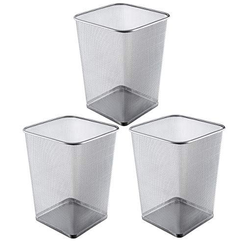 YBM HOME 5 Gallon Metal Mesh Wastebasket Trash Can - Square Office & Home Garbage Bin for Workspace, Kitchen, Bathroom - Durable & Stylish (3-Pack) - Perfect for Recycling, Paper Waste & Daily Trash Disposal