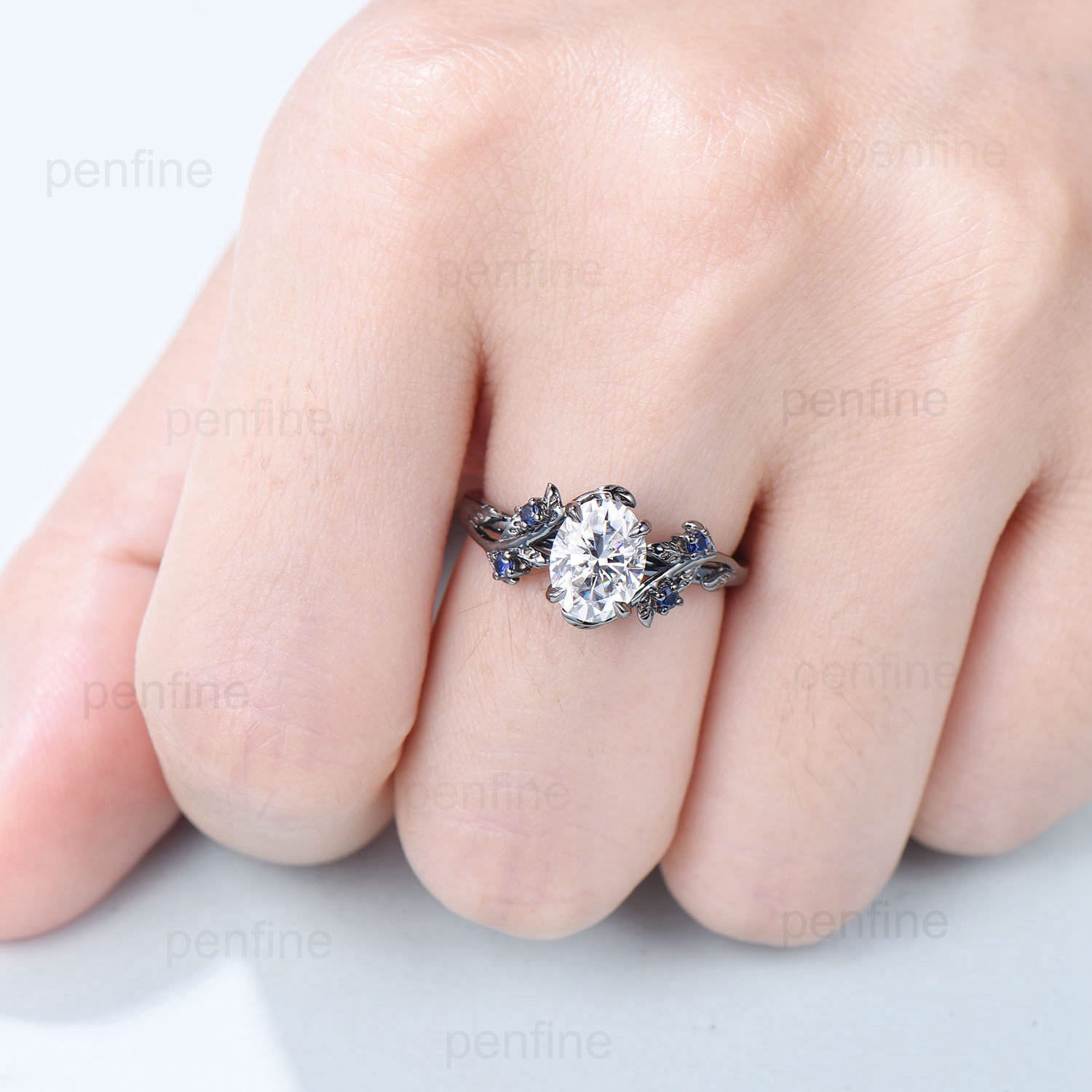 Nature Inspired Leaf Branch Oval Moissanite Engagement Ring - Black Gold Wedding Band, Unique Twig Vine Promise Ring for Women | Perfect for Proposals, Anniversaries & Romantic Occasions