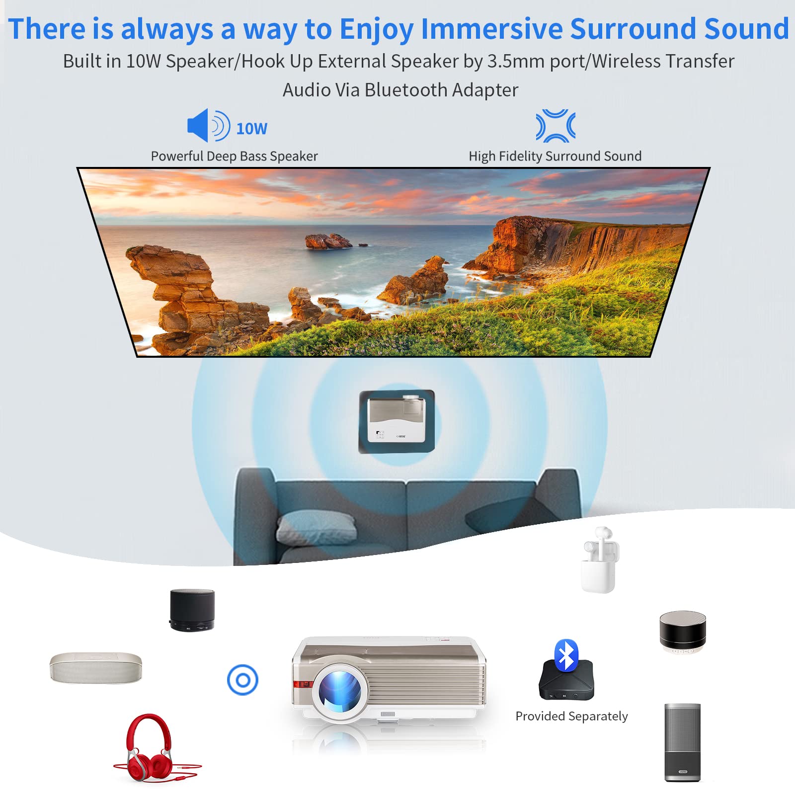 1080P LED Projector 9000 Lumens - 200 Inch Home Theater & Outdoor Movie Projector for Gaming, Digital Zoom, Ceiling Mount | HDMI/USB/AV Compatible with Smartphone, Tablet, Laptop, DVD, TV Stick & PS5 | Perfect for Backyard Movies, Gaming Nights & Home Theater Setup