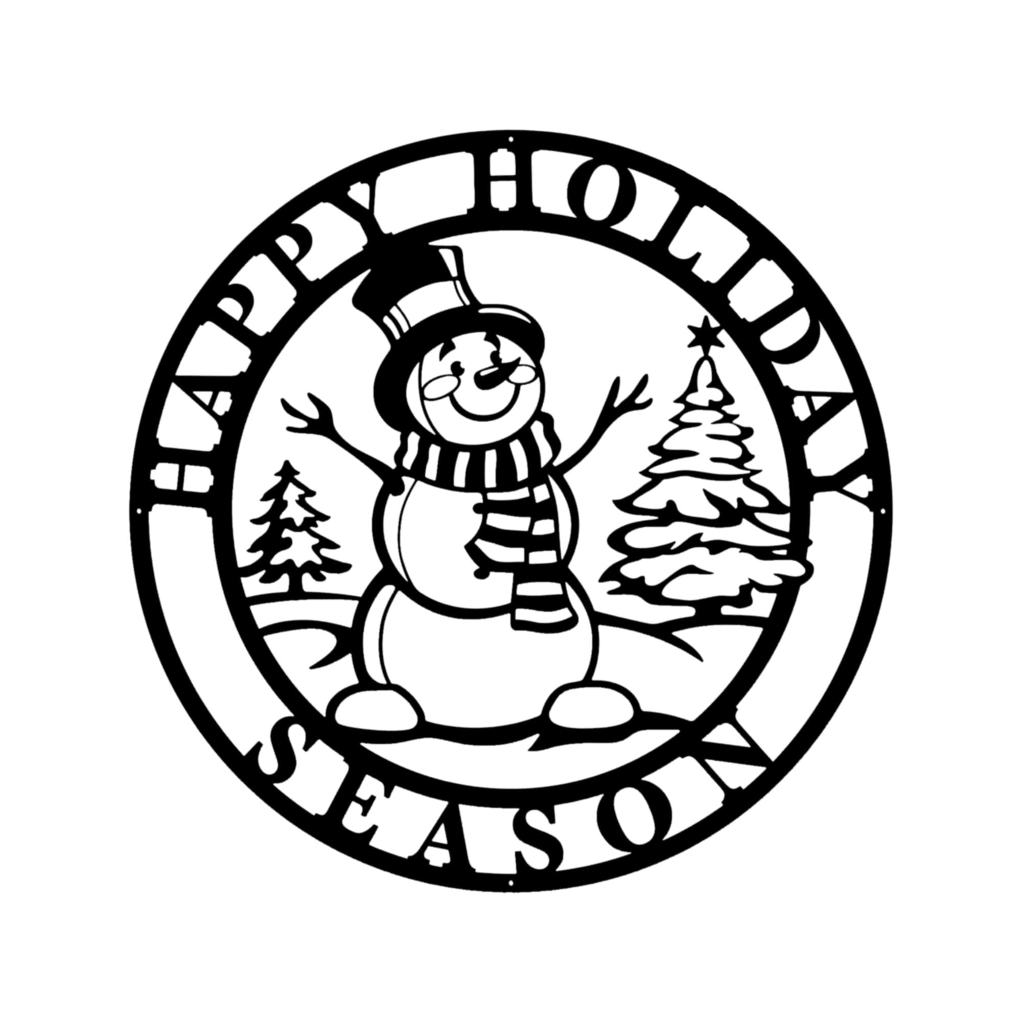 RealSteel Metal Wall Art - Happy Holiday Season Snowman Sign - Christmas Wall Decor, Snowman Artwork - Holiday Winter Decoration - 24