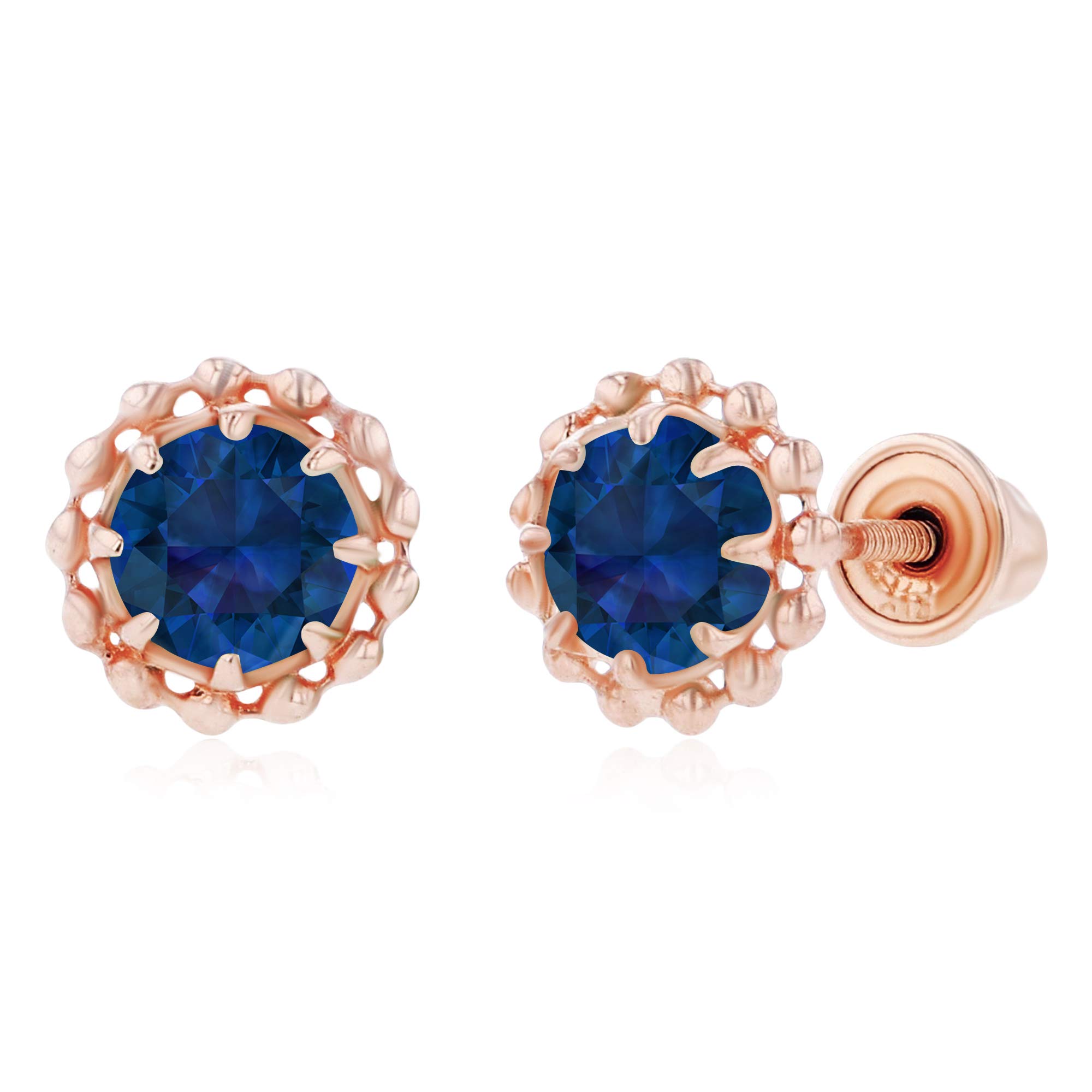 14K Gold Textured Halo Birthstone Stud Earrings for Women - 6mm & 4mm Round Screw Back Earrings | Natural Gemstone Jewelry Gift for Mom, Wife, Birthday, Anniversary | Perfect for Everyday Wear & Special Occasions