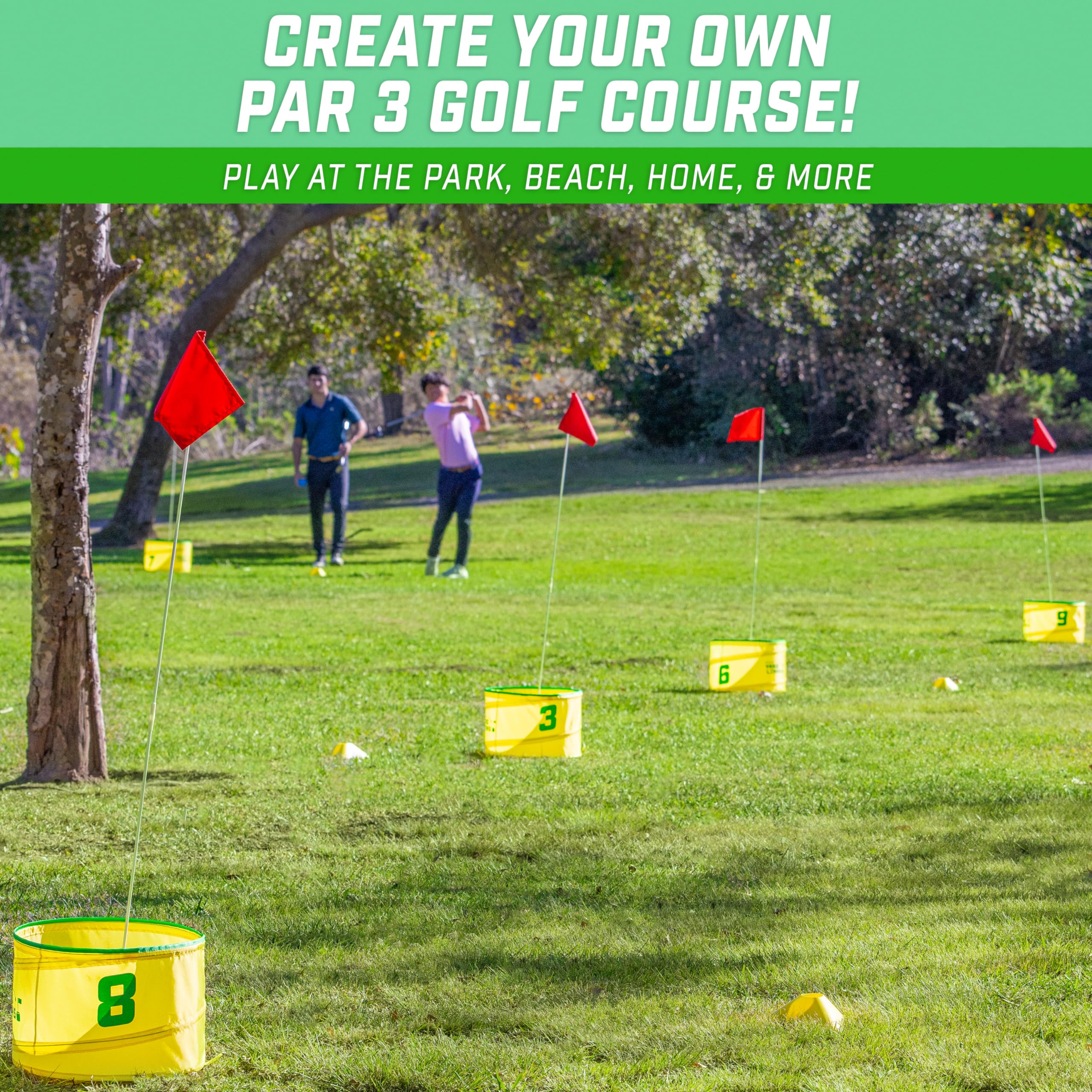 GoSports Yard Links Golf Game Set - 3, 6, or 9 Hole Backyard Golf Course with Golf Buckets, Tee Markers & Balls - Perfect for Outdoor Family Fun, Parties, and Backyard Practice