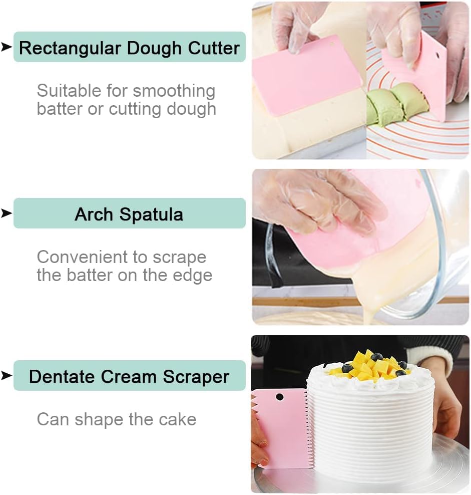 Lukzer 3-Piece Plastic Cake Scraper Set - Dough Bench Scraper, Cake Cutter & Smoother for Fondant, Icing, Pastry Decorating - Essential Baking Tools for Cake Decorating, Cookie Dough Cutting & Kitchen Prep