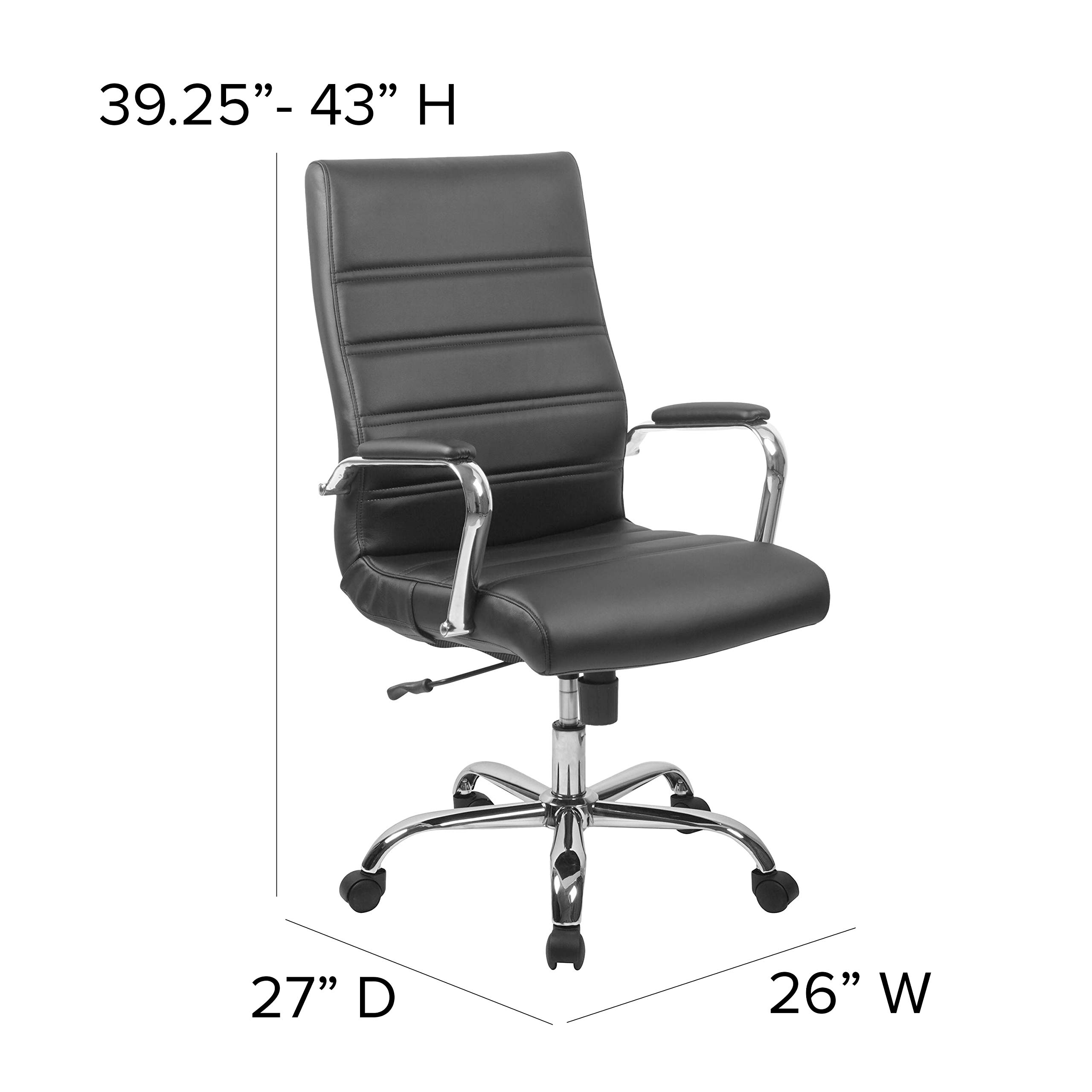 Premium High Back Executive Office Chair - Black LeatherSoft Ergonomic Swivel Desk Chair with Chrome Frame - Adjustable Armrests for Home & Office Workspaces - Ideal for Long Hours of Comfortable Sitting