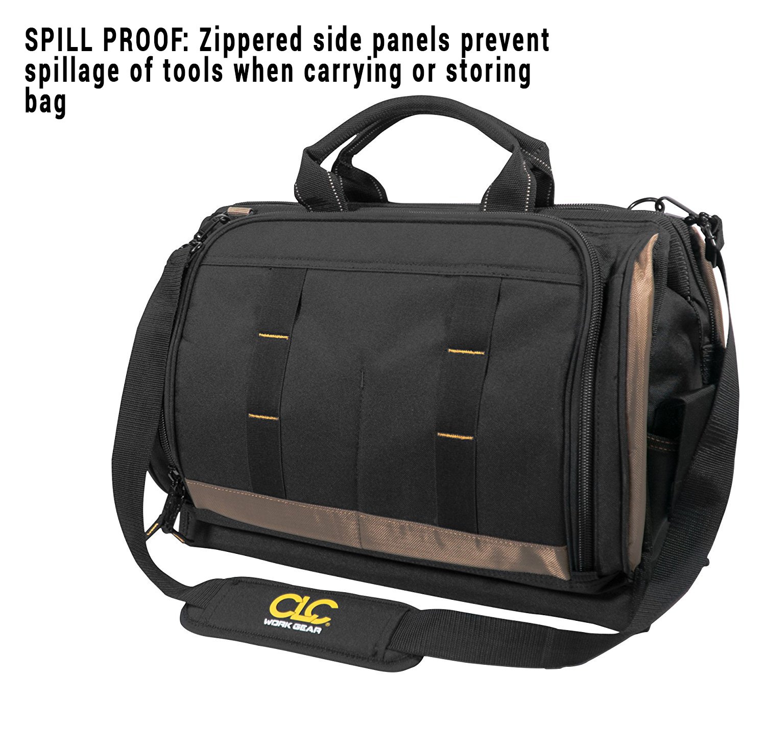 CLC 50 Pocket Heavy Duty Tool Bag with 3 Pack Zippered Poly Storage Bags - Perfect for Electricians, Carpenters & DIY Home Improvement Projects