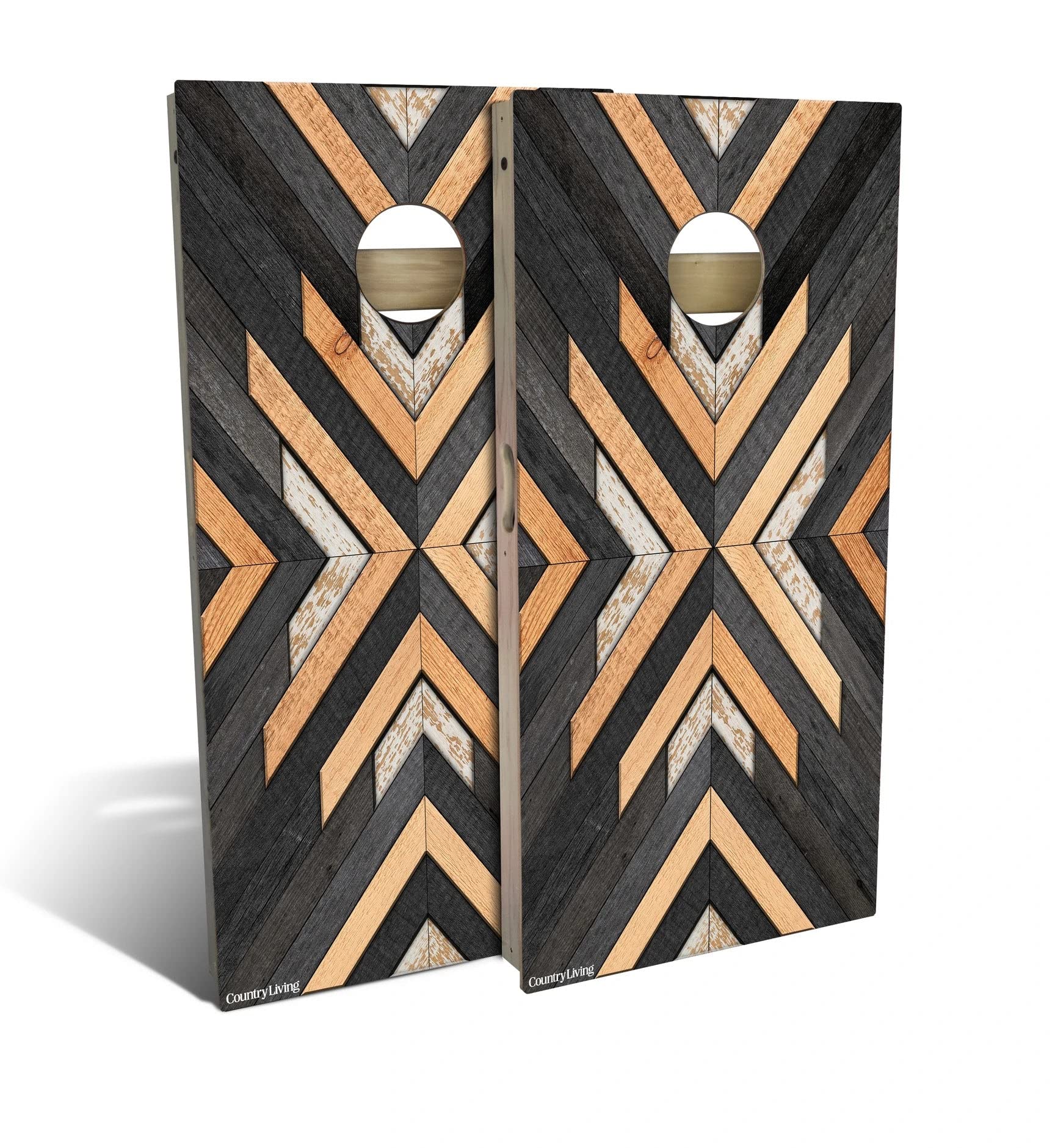 Black Weathered Chevron Cornhole Game Set - 2 Boards & 8 Bags - Outdoor Lawn Game for Backyard, Tailgating, and Parties - Choose Your Size and Accessories