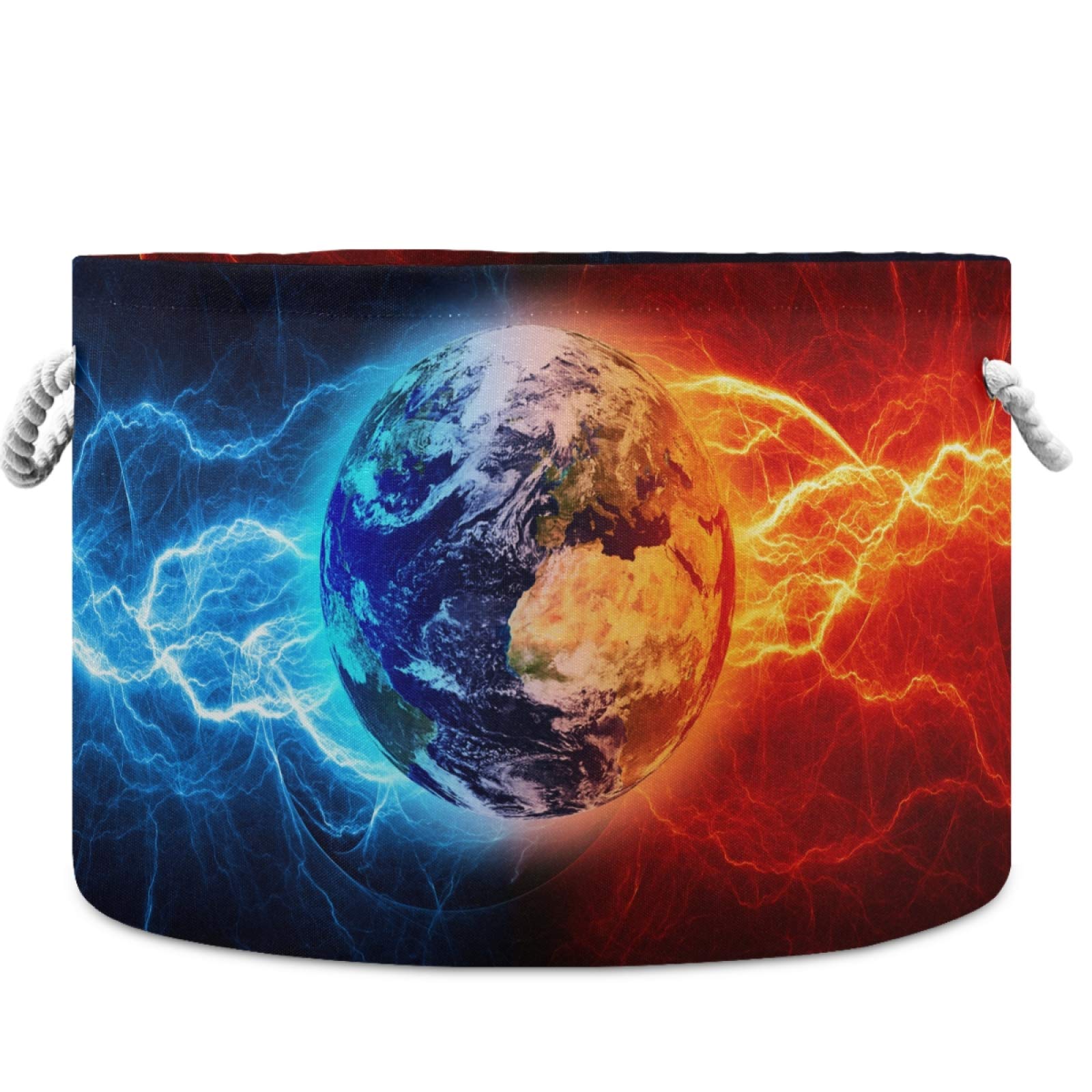 Visesunny Collapsible Storage Basket - Fire & Ice Lightning Design, Foldable Laundry Hamper for Kids Room, Nursery, Playroom, Bathroom & Living Room - Perfect for Organizing Toys, Clothes & Household Items
