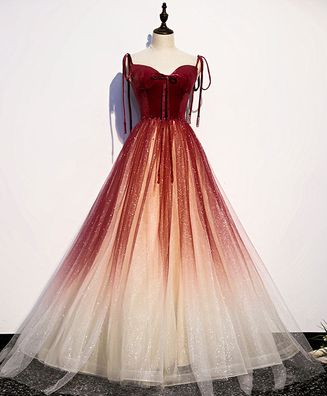 Elegant Burgundy Sweetheart Neckline Tulle Long Prom Dress for Women - Perfect for Evening Gala, Homecoming Dance & Formal Events