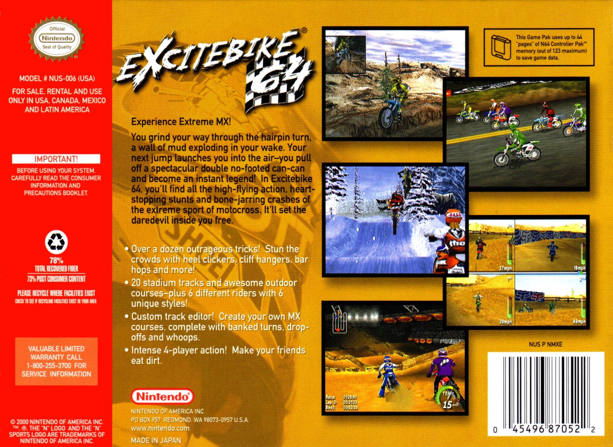 Used Excitebike 64 N64 Video Game - Classic Nintendo 64 Racing Game for Retro Gaming Enthusiasts | Perfect for Nostalgic Gaming Nights and Collectors