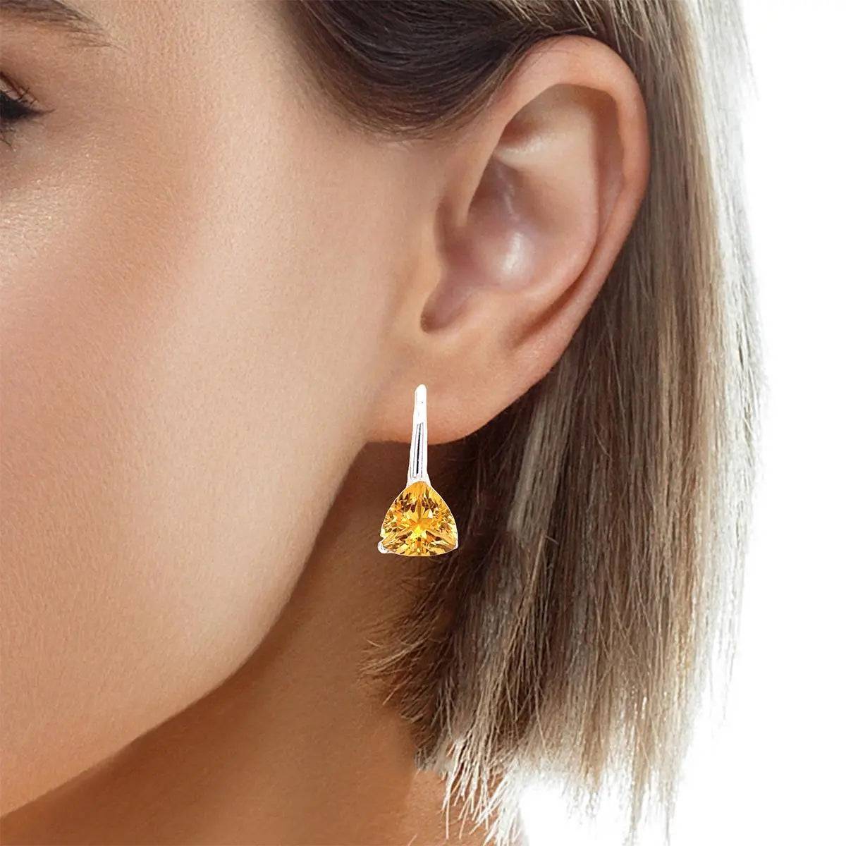 Natural Citrine Gemstone Sterling Silver Earrings for Women – Elegant Dangle Earrings for Party, Wedding & Everyday Wear