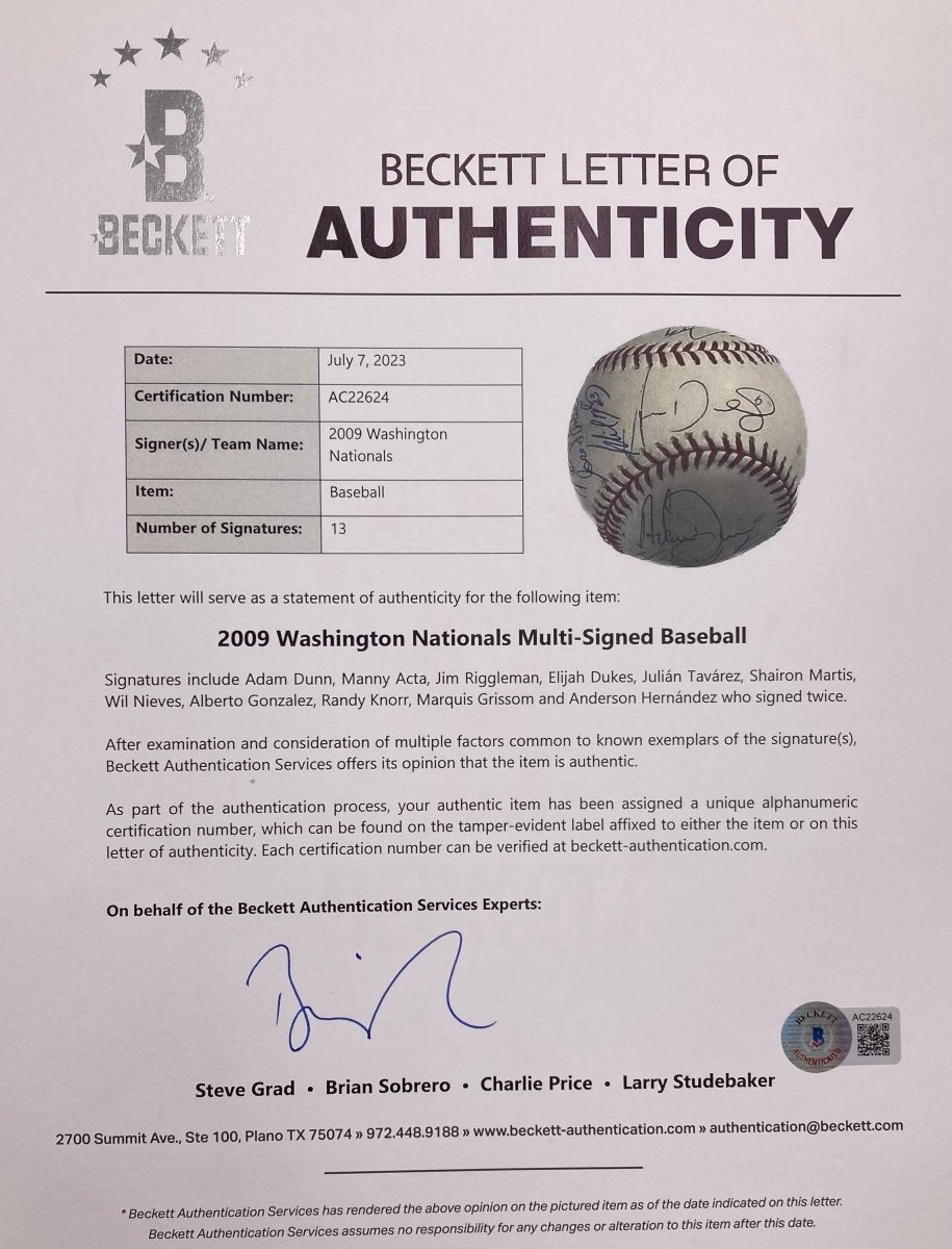 2009 Washington Nationals Signed Official MLB Baseball - Team Autographed Baseball with 13 Signatures - Perfect for Collectors, Fans, and Sports Memorabilia Displays