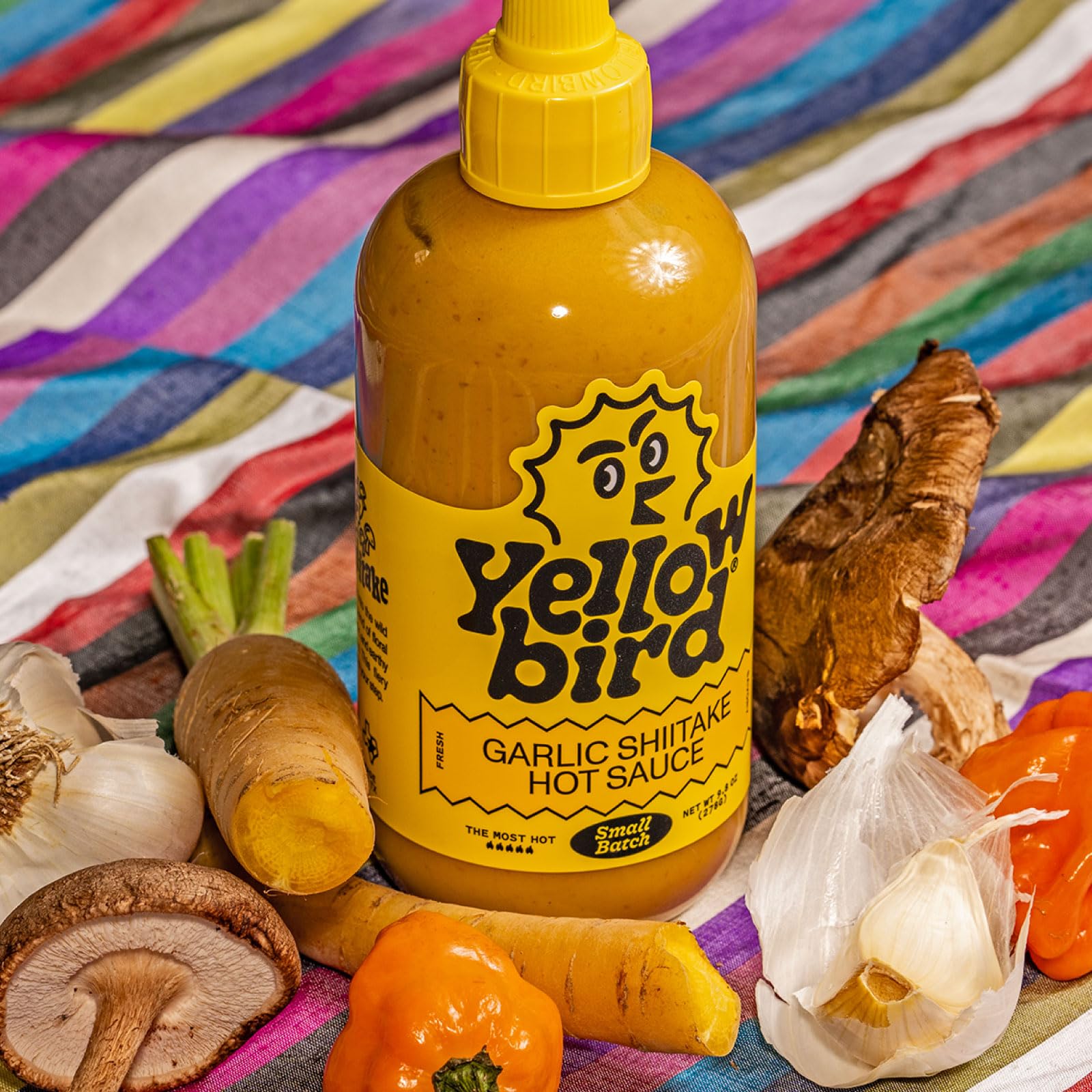 Yellowbird Small Batch Garlic Shiitake Hot Sauce 9.8 oz - Spicy Texas-Made Hot Sauce for Cooking, Grilling & Tacos | Premium Pantry Staple