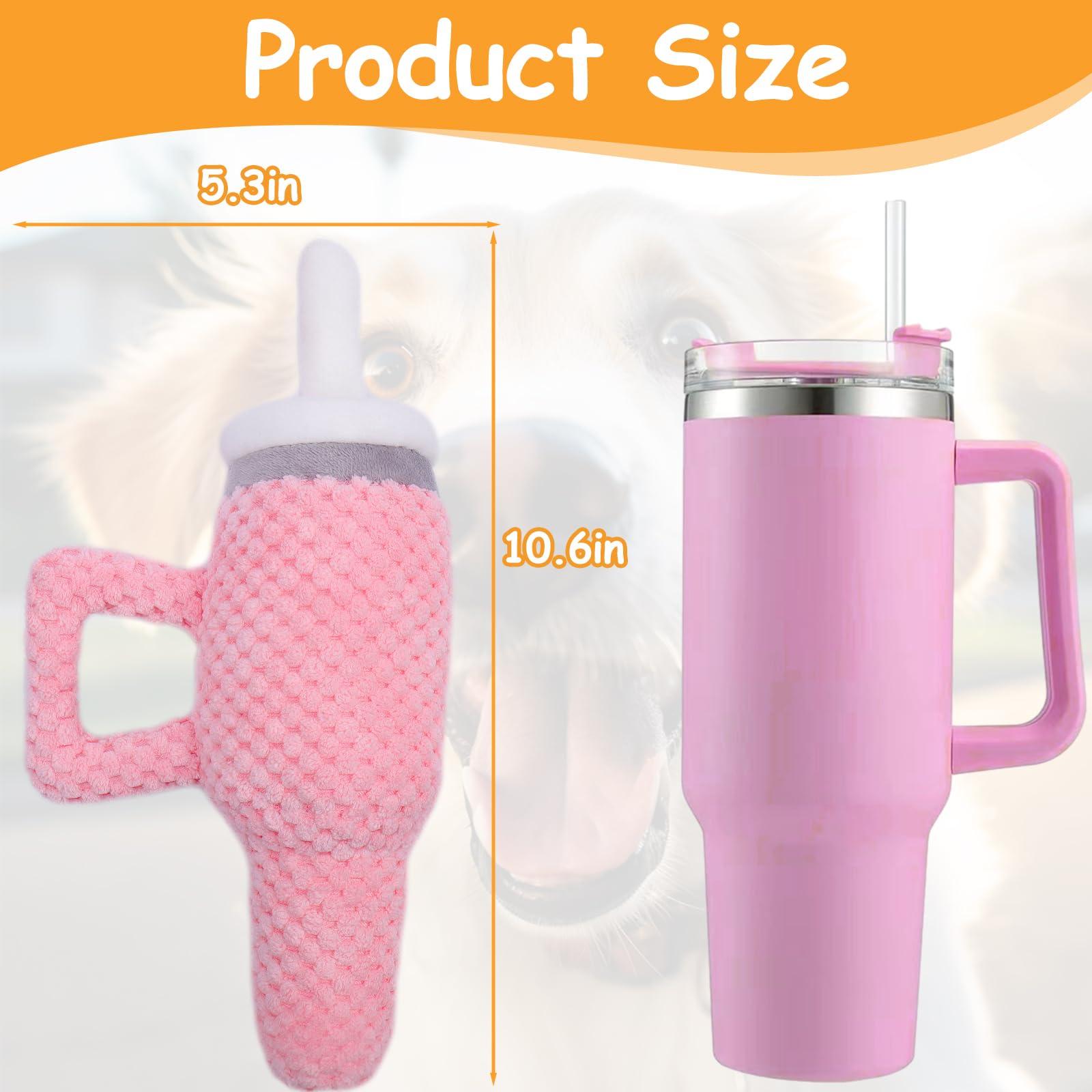 Palksky Cute Pink Tumbler with Handle - Interactive Dog Chew Toy for Aggressive Chewers, Durable Plush No Mess Chew & Play Toy, Perfect for Stanley Cup Fans - Fun Gift for Girl Dogs & Puppies (Great for Indoor Play, Outdoor Adventures & Travel)