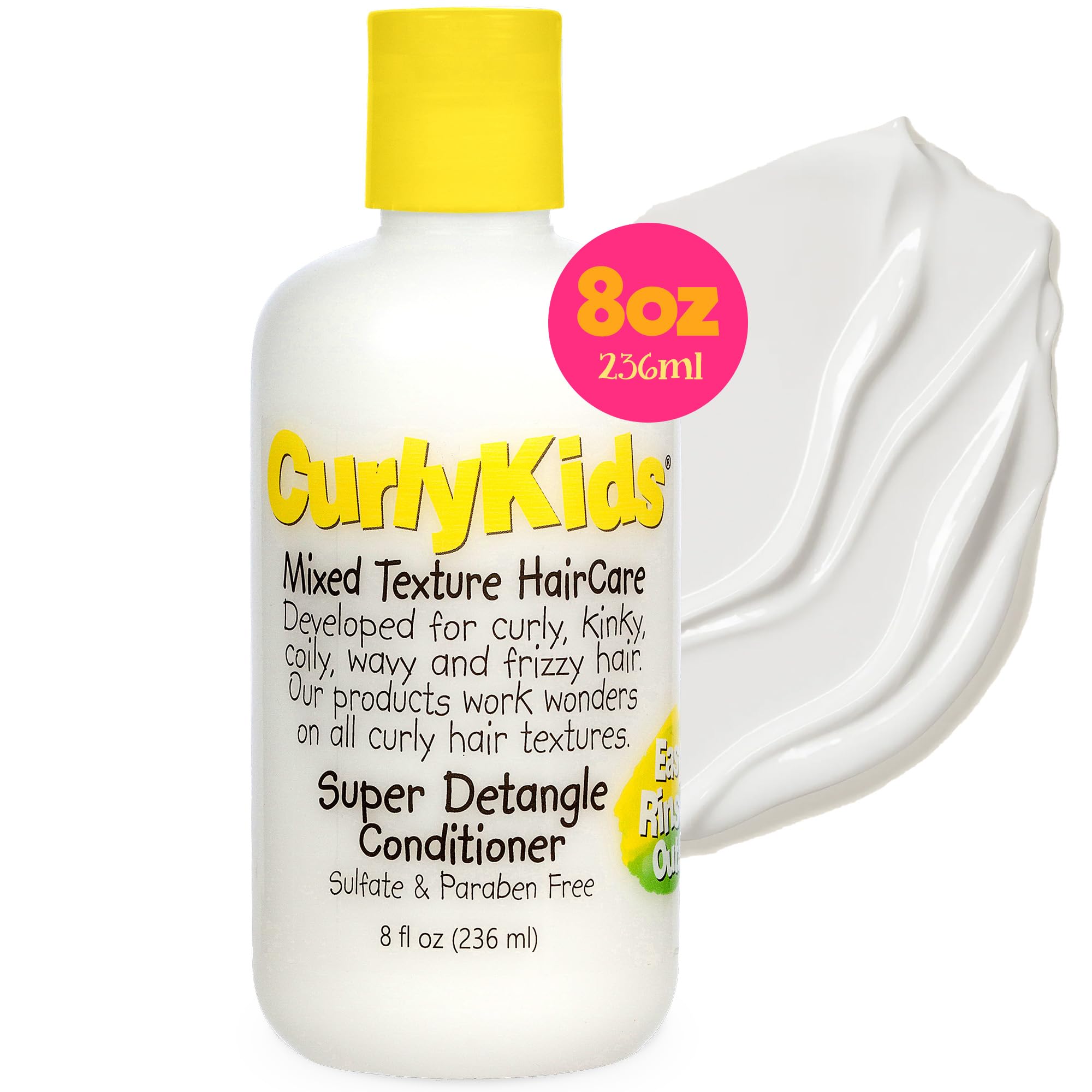 CurlyKids Super Hair Detangler Conditioner for Kids - Sulfate & Paraben-Free Formula for Curly, Kinky & Wavy Hair | 8oz | Gentle Daily Hair Care for Soft, Tangle-Free Locks | Perfect for School, Play & Special Occasions