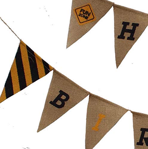 Happy Birthday Burlap Banner Pennants - Pre-Assembled Construction Zone Party Decor for Boys, Girls & Adults | Perfect for Construction Themed Birthday Parties, Baby Showers & Work Celebrations