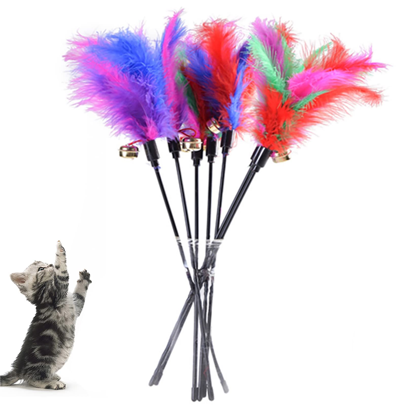 Interactive Cat Wand Toy with Feather & Bell - 1PC Teaser Wand for Indoor Cats - Fun Exercise & Training Toy for Kittens - Perfect for Playtime, Chasing & Bonding with Your Cat