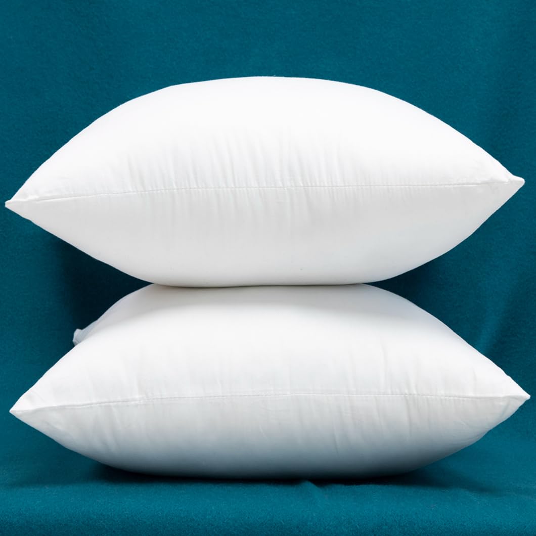 Premium Set of 2 Extra Full & Thick Cotton Throw Pillow Inserts - 18x18 Inch Down Alternative Cushion Fillers for Sofa, Bed & Home Decor - Soft & Plush Decorative Pillow Covers for Living Room, Bedroom & Dorm
